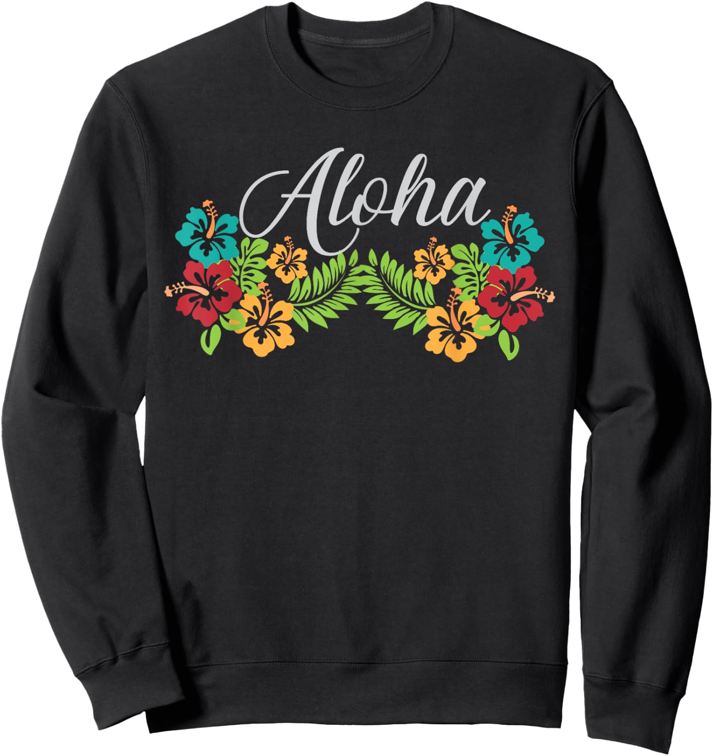 Aloha Hawaii Hibiscus Flower - Aloha Ohana Hawaiian Sweatshirt - Sweatshirt | Black