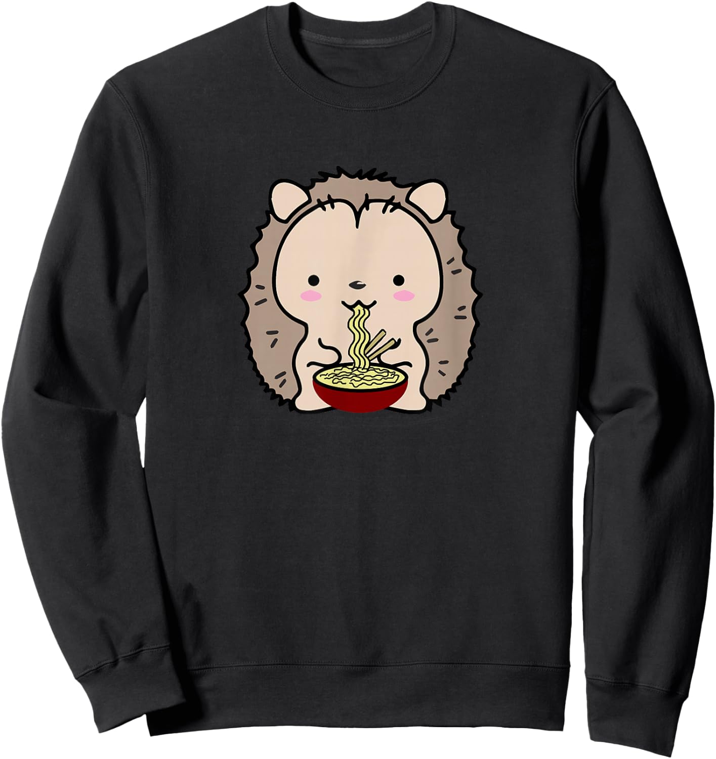 Hedgehog Eating Ramen Noodle Soup Cute Shirt Sweatshirt - Sweatshirt | Black