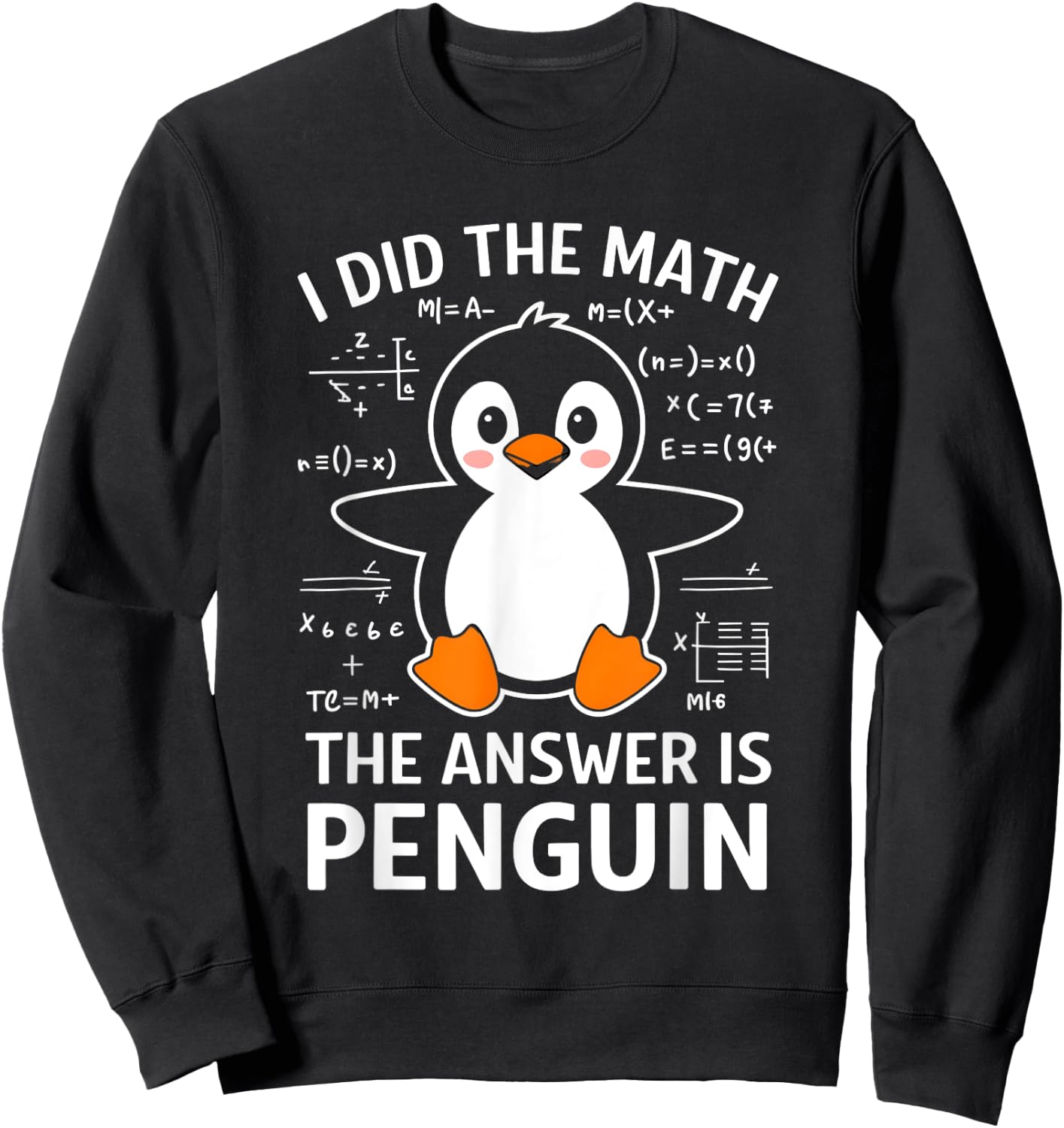 Cute Penguin With Math Design Sweatshirt - Sweatshirt | Black