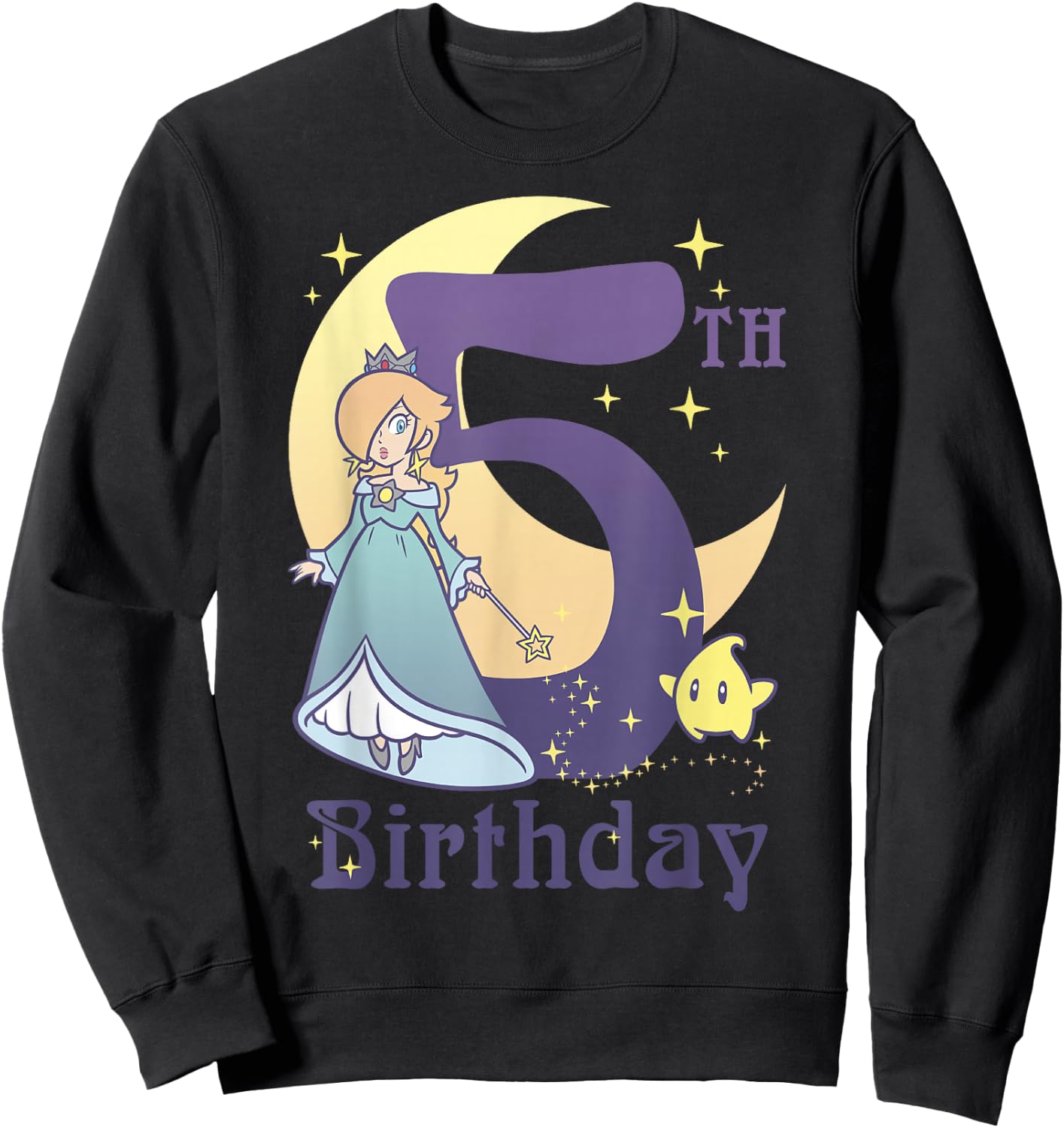 Super Mario Rosalina And Luma 5th Birthday Moon Portrait Sweatshirt - Sweatshirt | Black