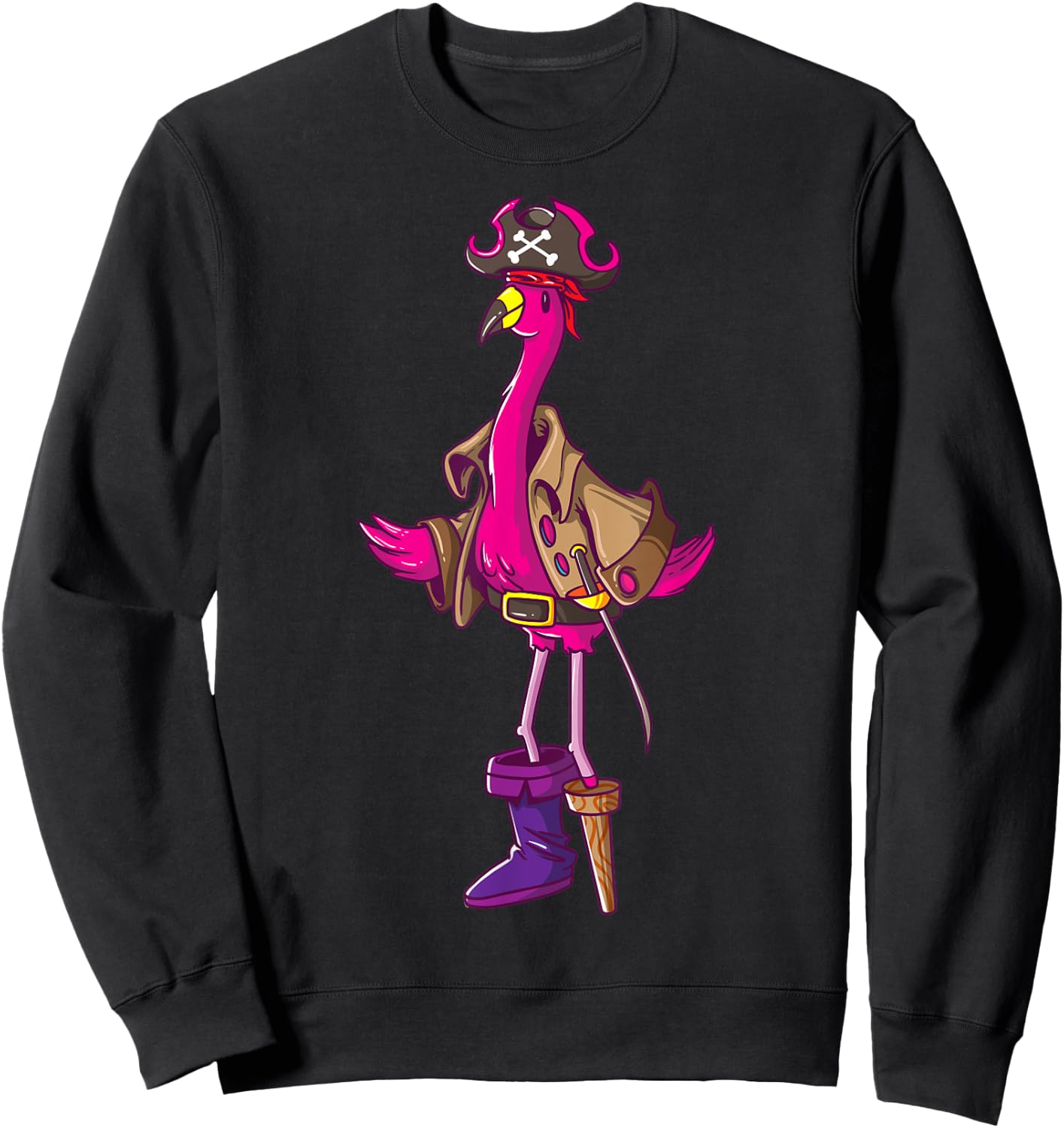 Pirate Pink Flamingo Halloween Party Girls Shirt Jolly Roger Sweatshirt - Sweatshirt | Black