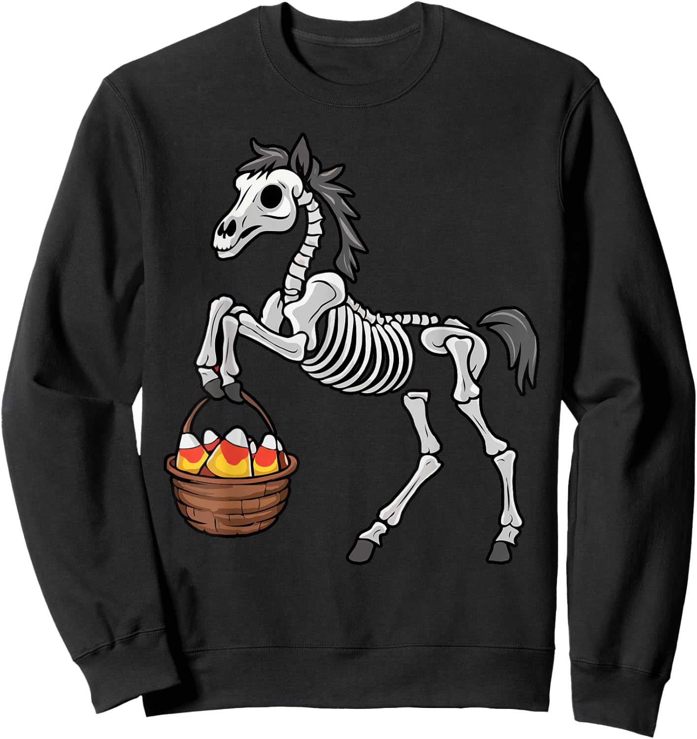 Funny Horse Lover Halloween Skeleton Spooky Candy Corn Sweatshirt - Sweatshirt | Black