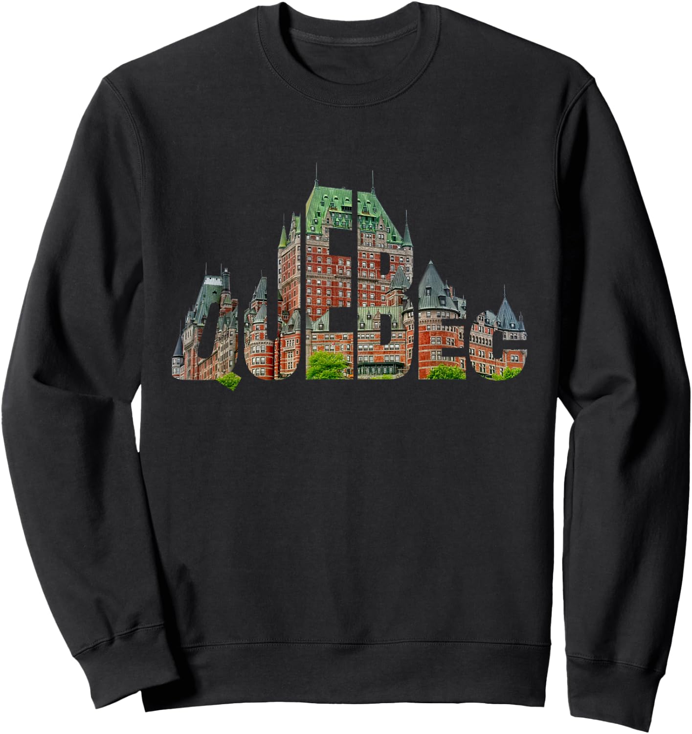 Quebec Chateau Frontenac Typography Canada Traveler Souvenir Sweatshirt - Sweatshirt | Black