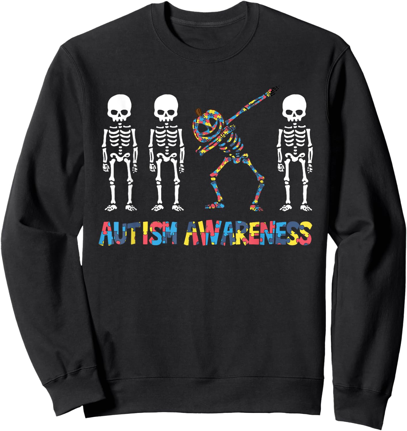 Dabbing Skeleton Pumpkin Autism Awareness Halloween Sweatshirt - Sweatshirt | Black