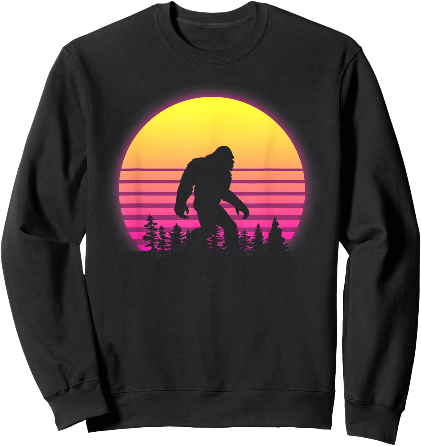 Retro Bigfoot Silhouette Vintage Sun - Believe 80's Sweatshirt - Sweatshirt | Black