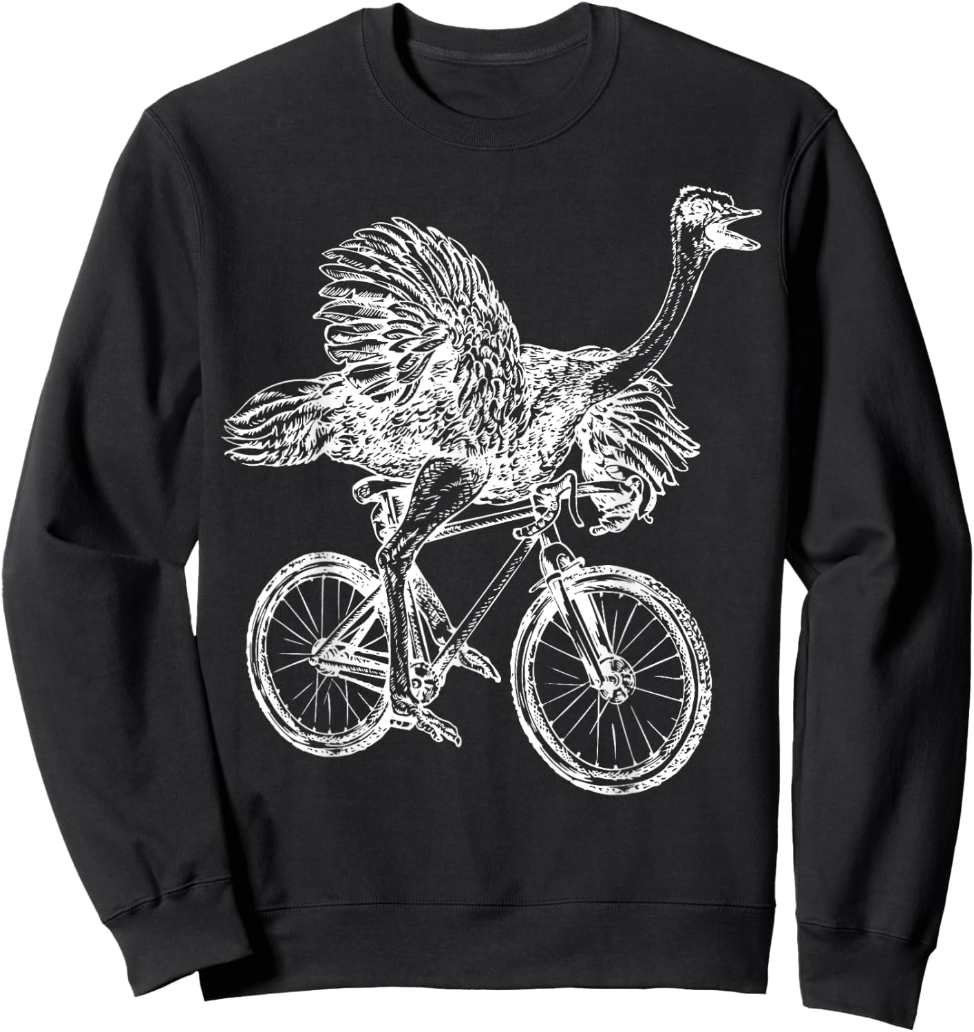 Funny Vintage Ostrich Riding Bicycle Cycling Animal Lover Sweatshirt - Sweatshirt | Black