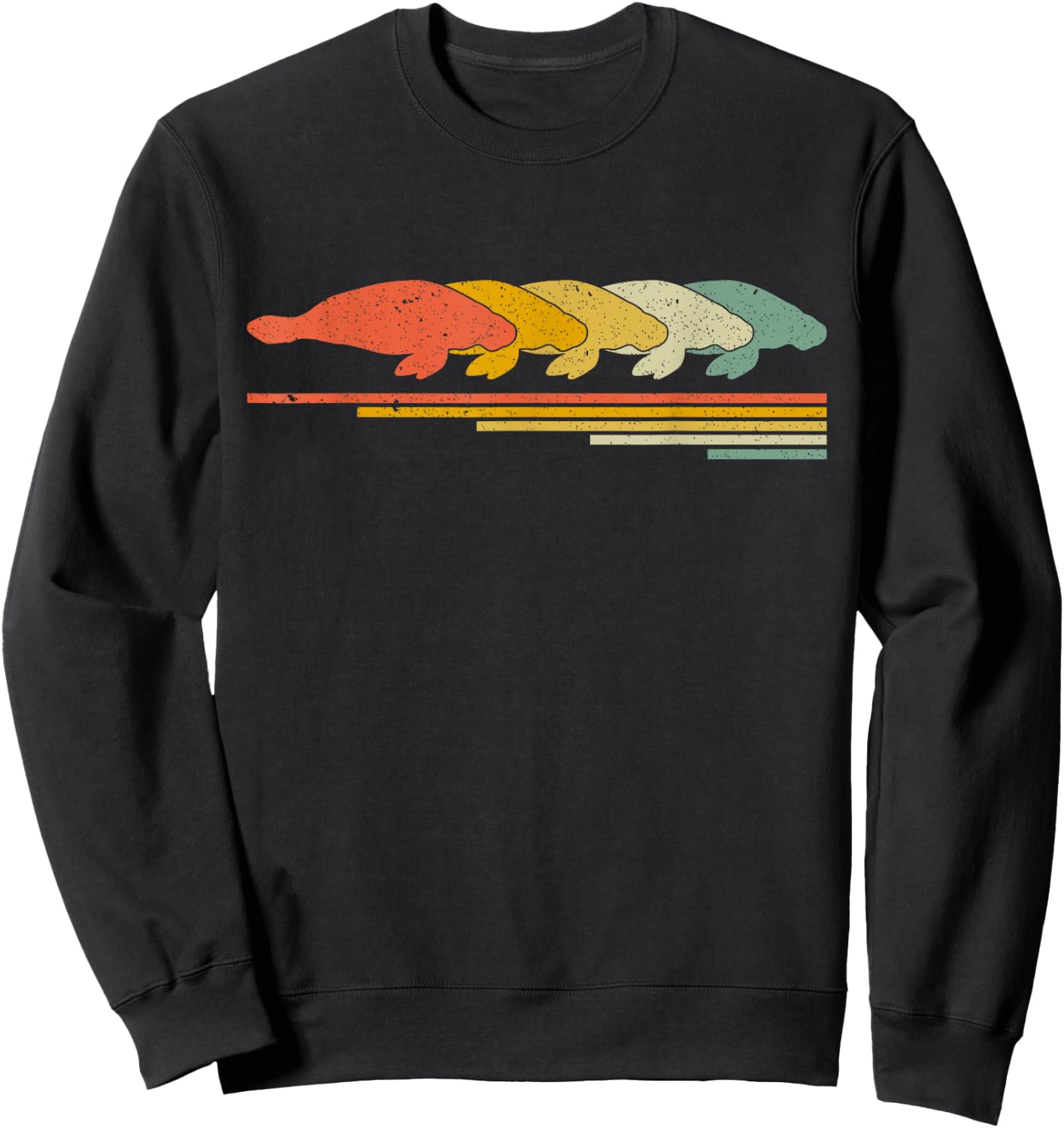Manatee Retro Vintage 70s 80s Animal Lover Sweatshirt - Sweatshirt | Black