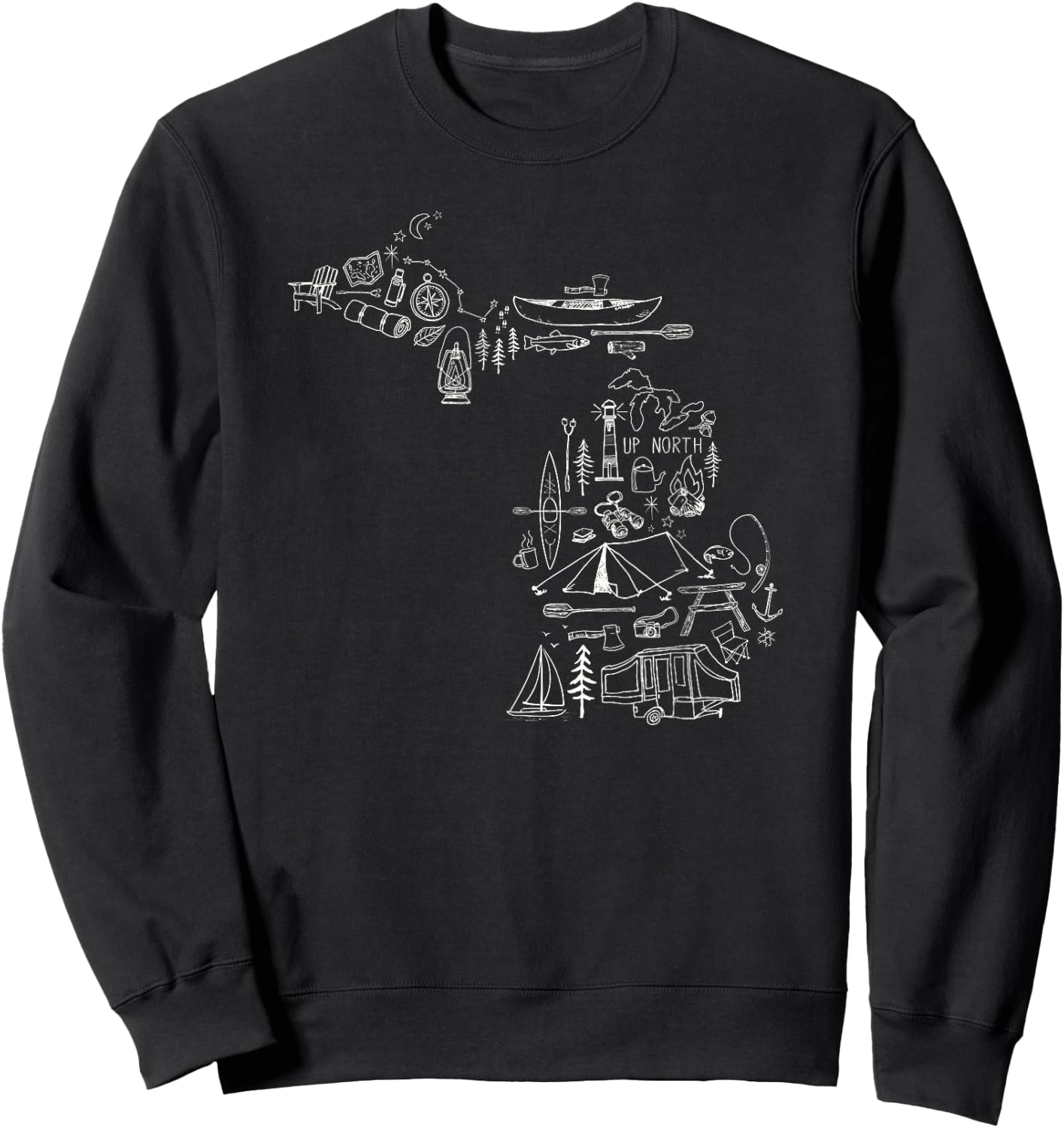 Michigan Up North Camping Nature Lake Life Collage T Shirt Sweatshirt - Sweatshirt | Black