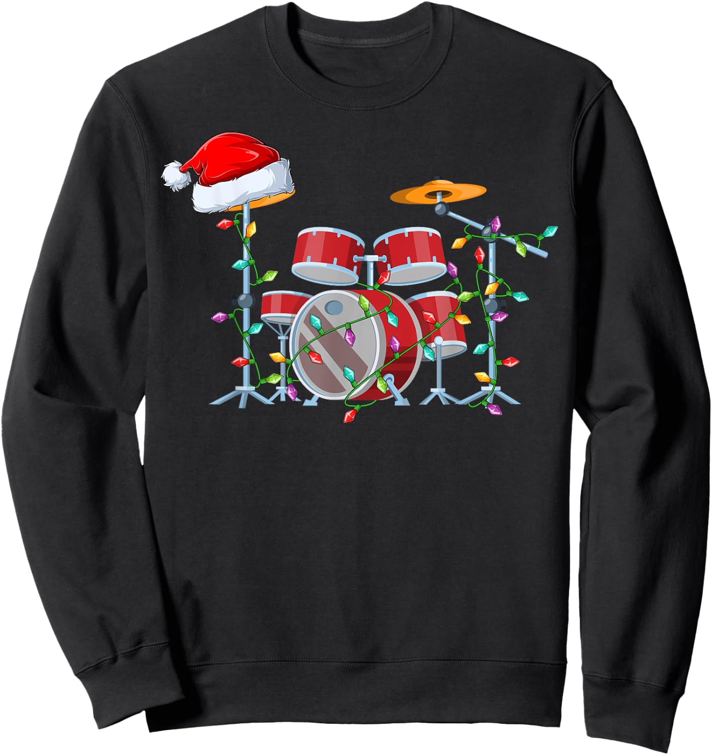 Xmas Lights Santa Hat Musical Drum Christmas Sweatshirt - Sweatshirt | Black