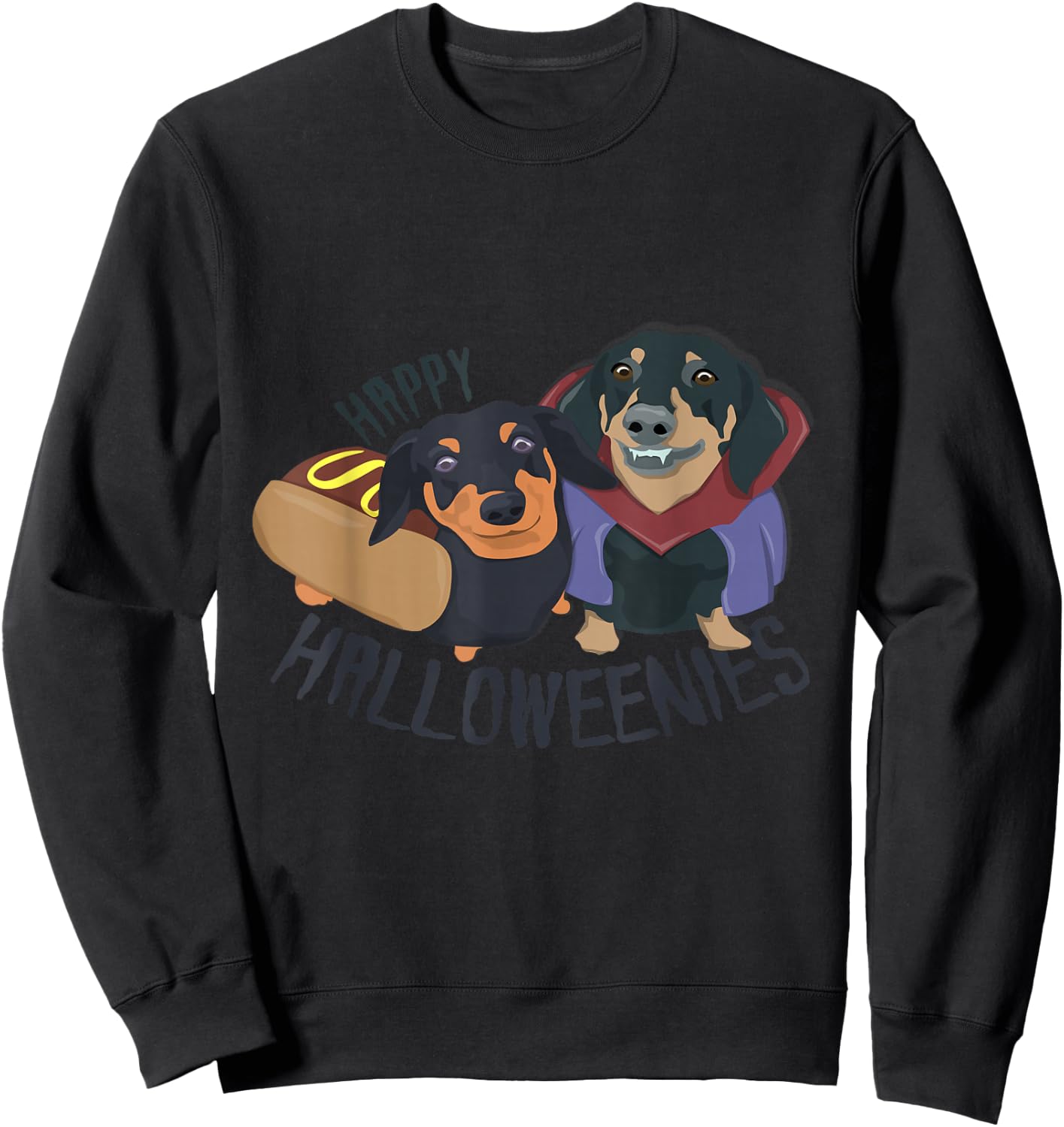 Happy Halloweenies Halloween Dachshund Weiner Dogs Sweatshirt - Sweatshirt | Black