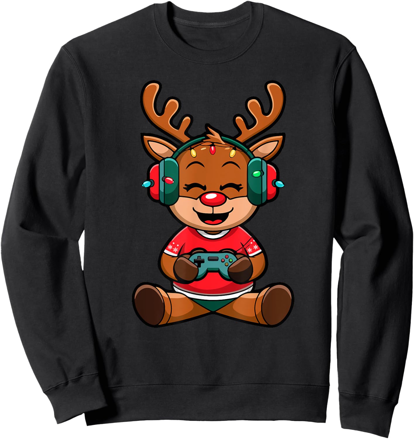 Funny Christmas Gamer Reindeer Gaming Kids Christmas Boys Sweatshirt - Sweatshirt | Black