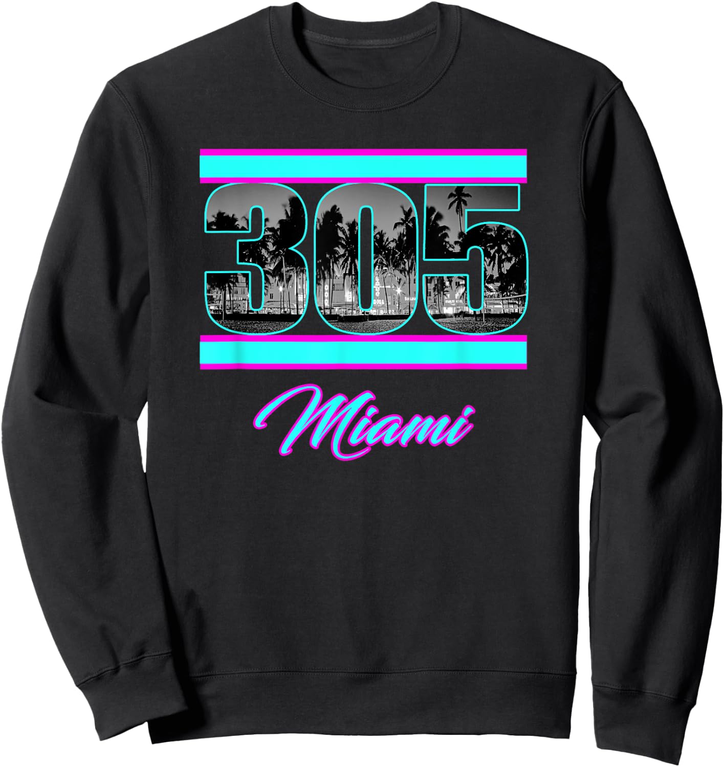 Miami Retro 305 South Beach View 80s Pink & Blue Women Girls Kids Sweatshirt - Sweatshirt | Black