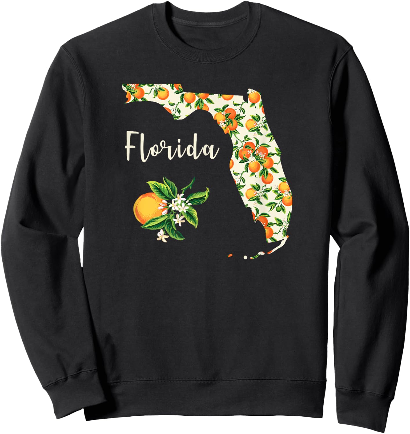 Florida Floral Orange Blossom Handwritten State Inspired Sweatshirt - Sweatshirt | Black