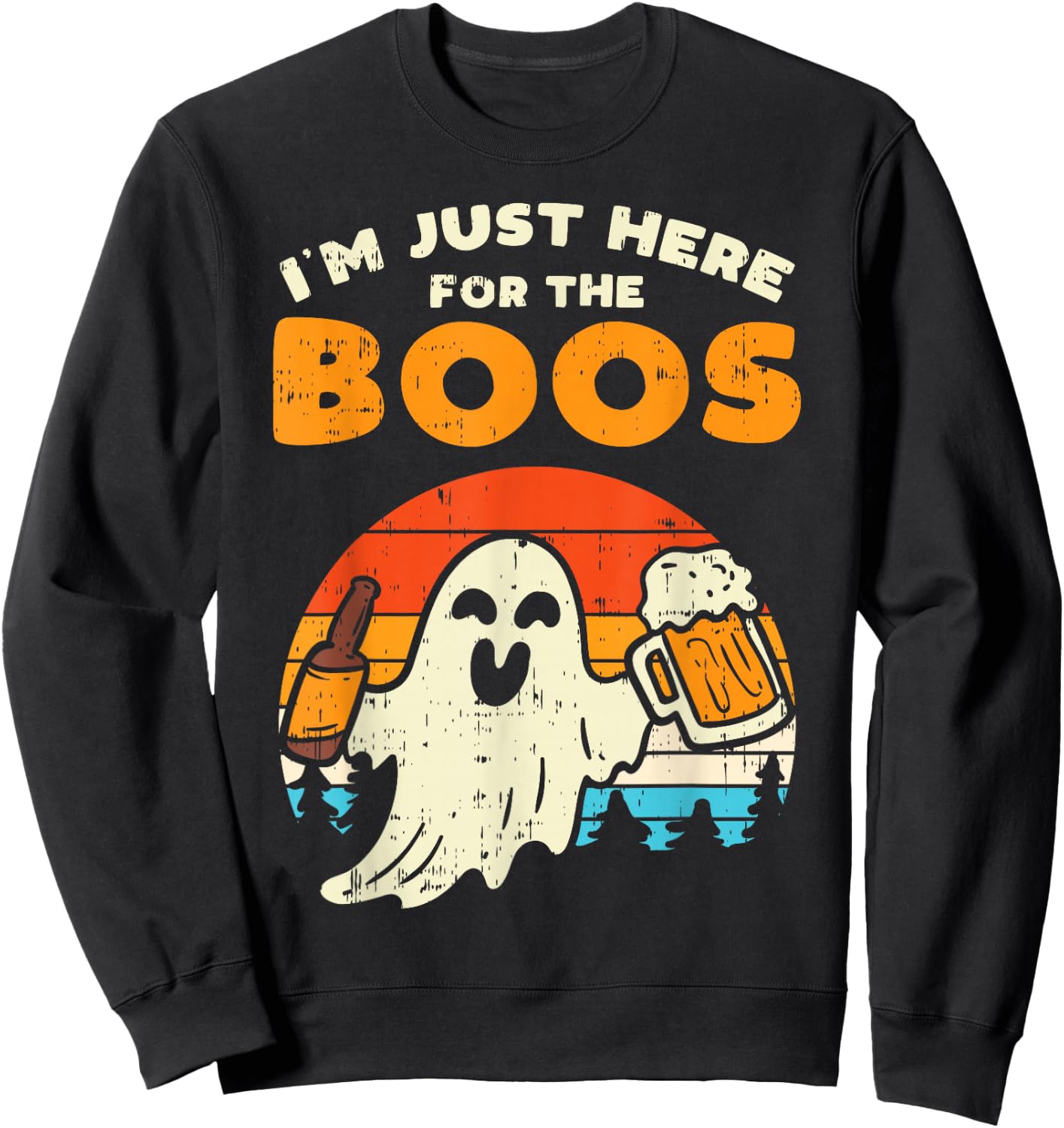 Just Here For Boos Retro Ghost Drink Beer Halloween Costume Sweatshirt - Sweatshirt | Black