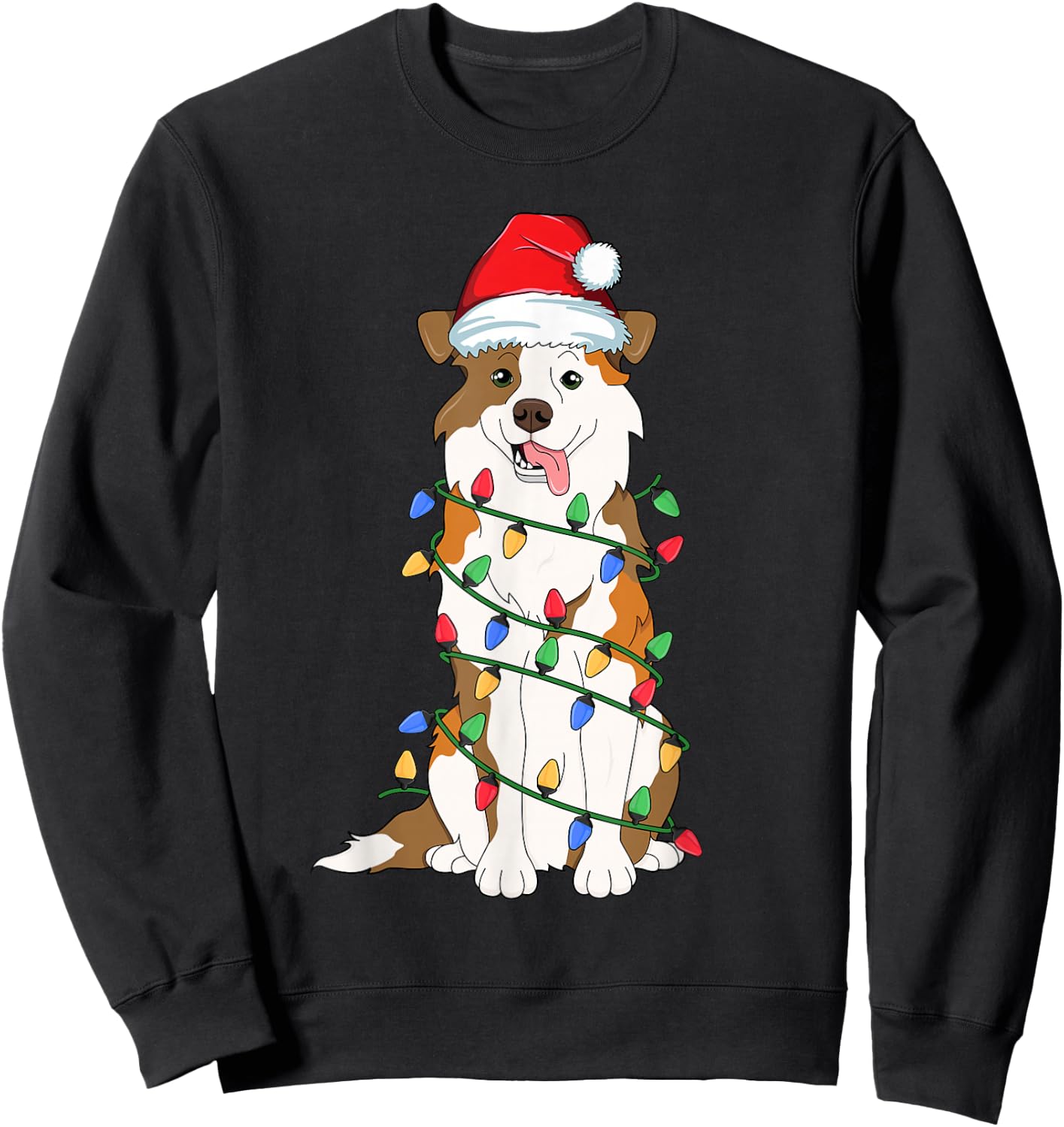 Australian Shepherd Christmas Tree Light Aussie Xmas Dog Men Women Kids Sweatshirt - Sweatshirt | Black