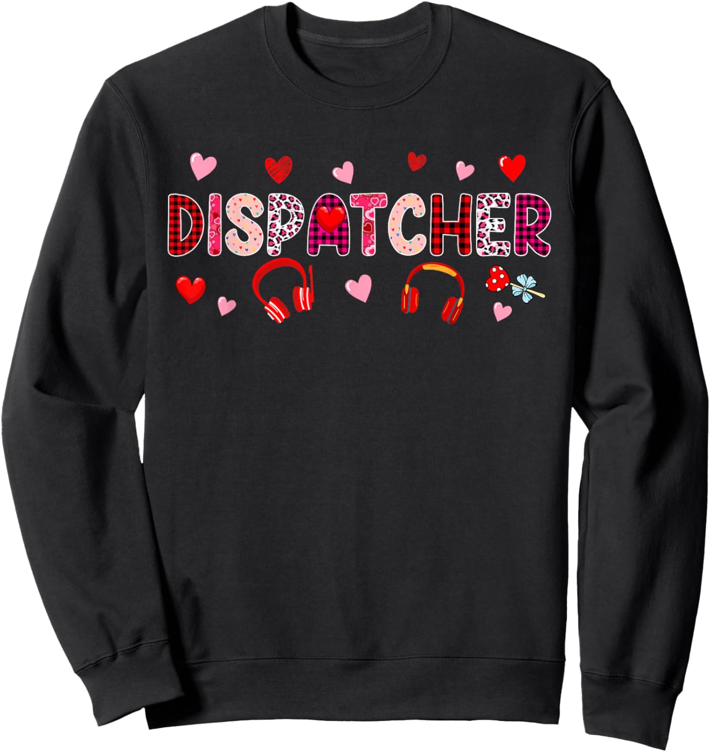 Dispatcher Tools Valentine's Day Leopard Cute Hearts Sweatshirt - Sweatshirt | Black