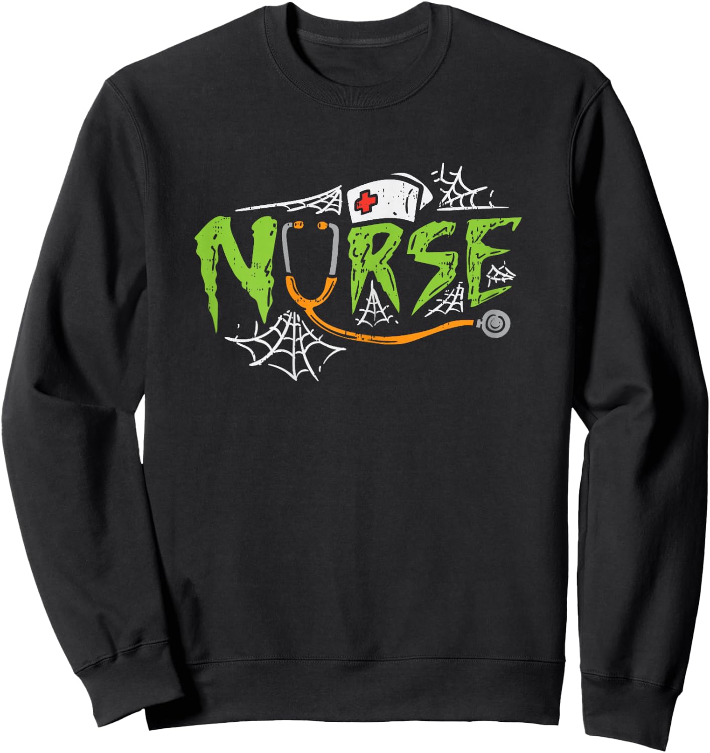 Nurse Spiderwebs Stethoscope Scary Halloween Costume RN Gift Sweatshirt - Sweatshirt | Black