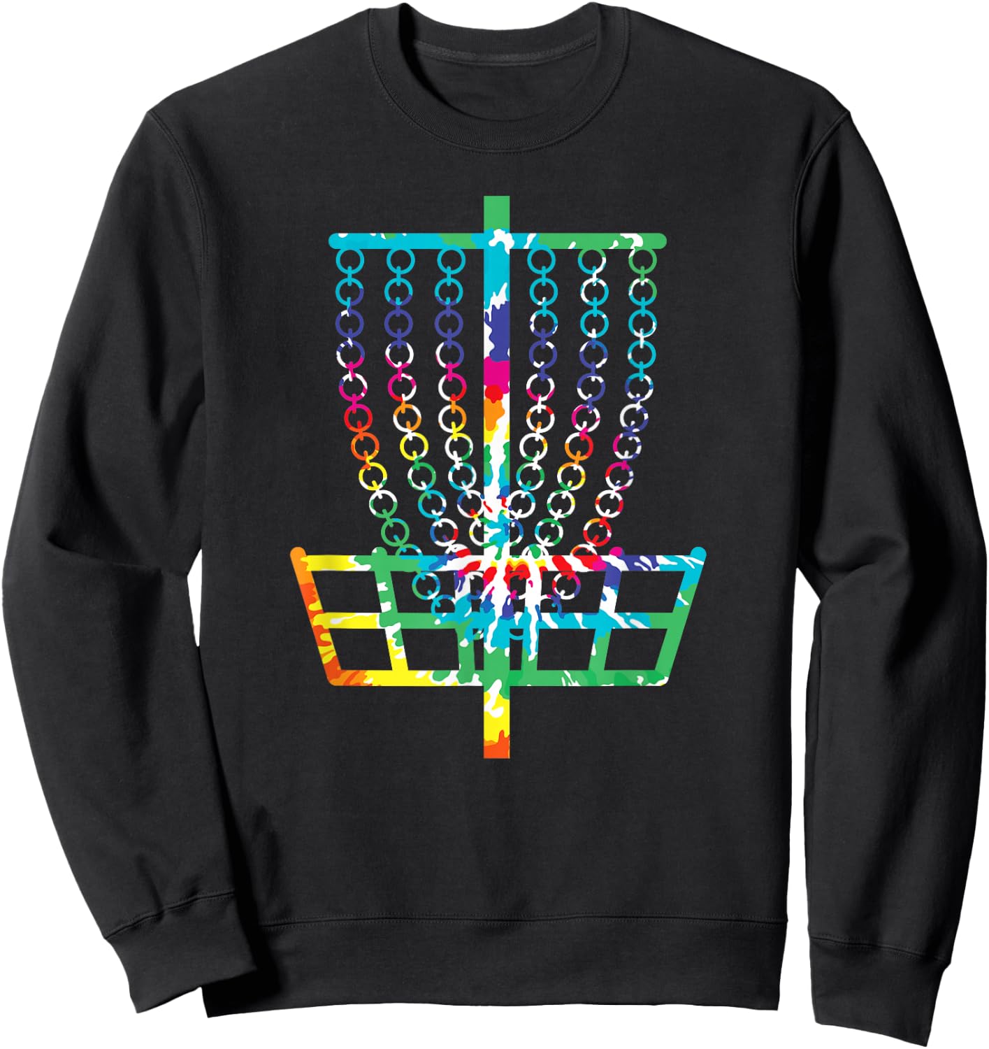 Retro Disc Golf Basket Hippie Rainbow Tie Dye Disc Golfer Sweatshirt - Sweatshirt | Black