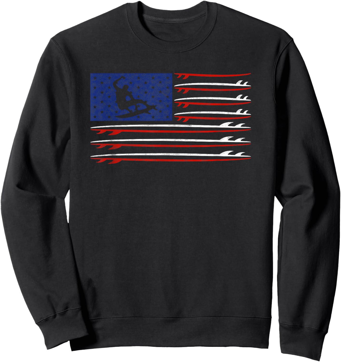 Vintage Surfboard USA Flag Shirt Surfing Wake Surf Surfer Sweatshirt - Sweatshirt | Black