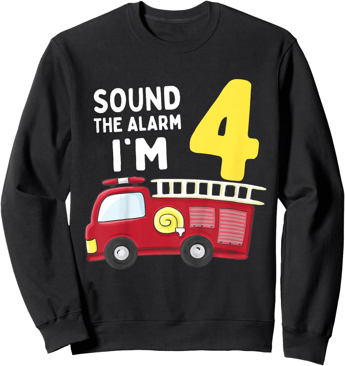 Kids Fire Truck 4th Birthday Boy Kids Firefighter 4 Year Old Sweatshirt - Sweatshirt | Black
