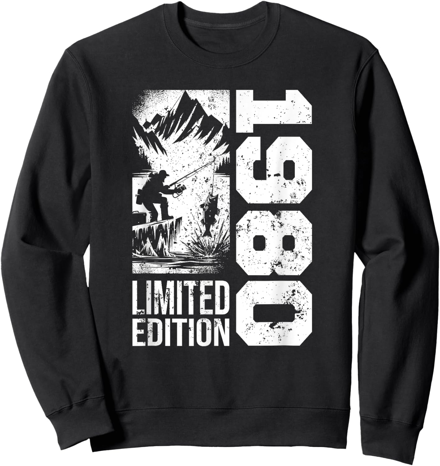 Fishermen Vintage born 1980 Birthday accessories Fishing Sweatshirt - Sweatshirt | Black