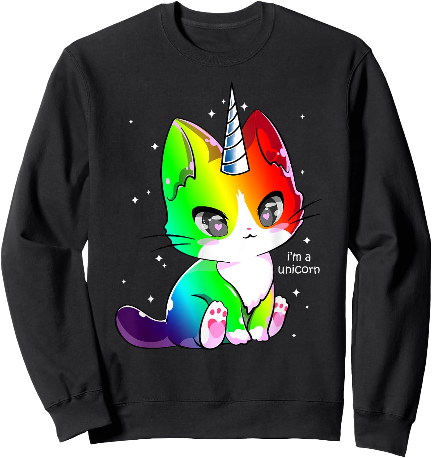 Caticorn Unicorn Cat Kittycorn Girls Women Rainbow Caticorn Sweatshirt - Sweatshirt | Black