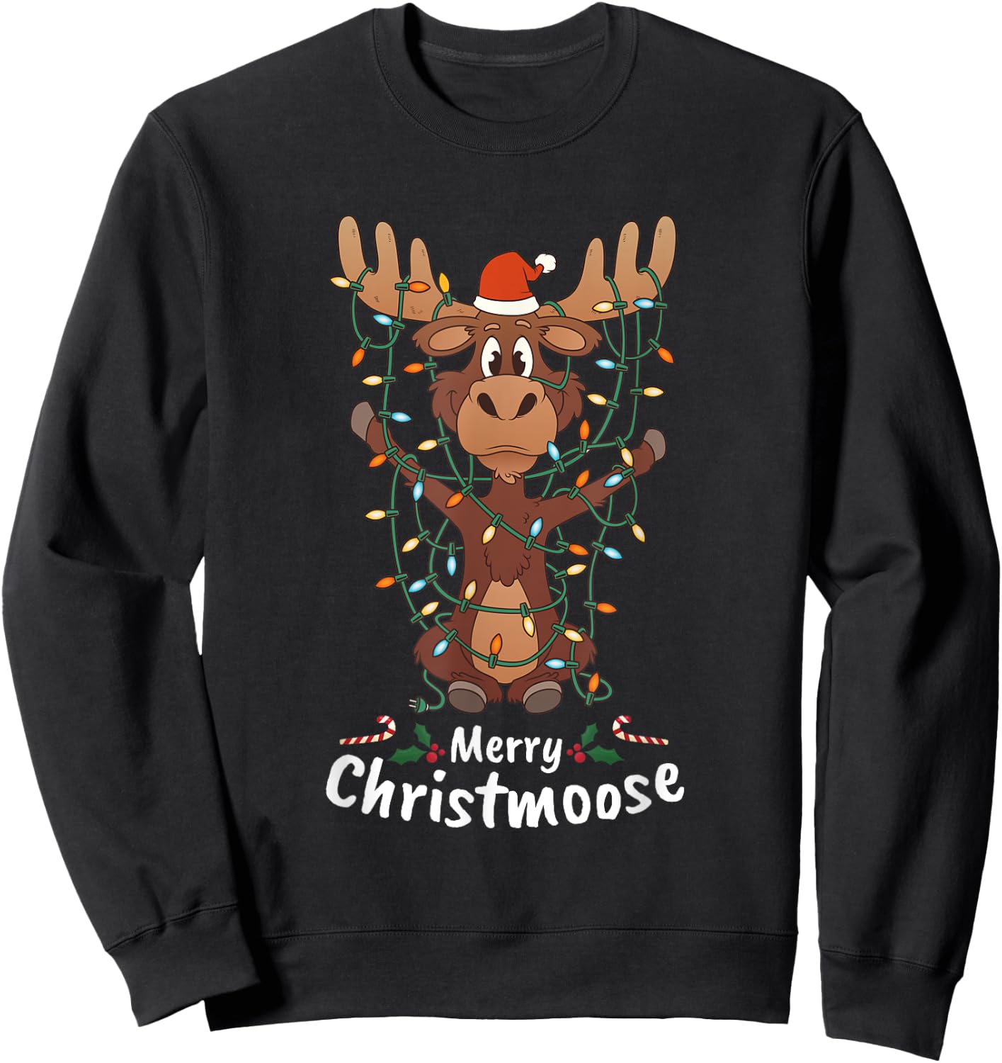 Merry Christmas Elk Christmas Tree Lighted Gift Sweatshirt - Sweatshirt | Black