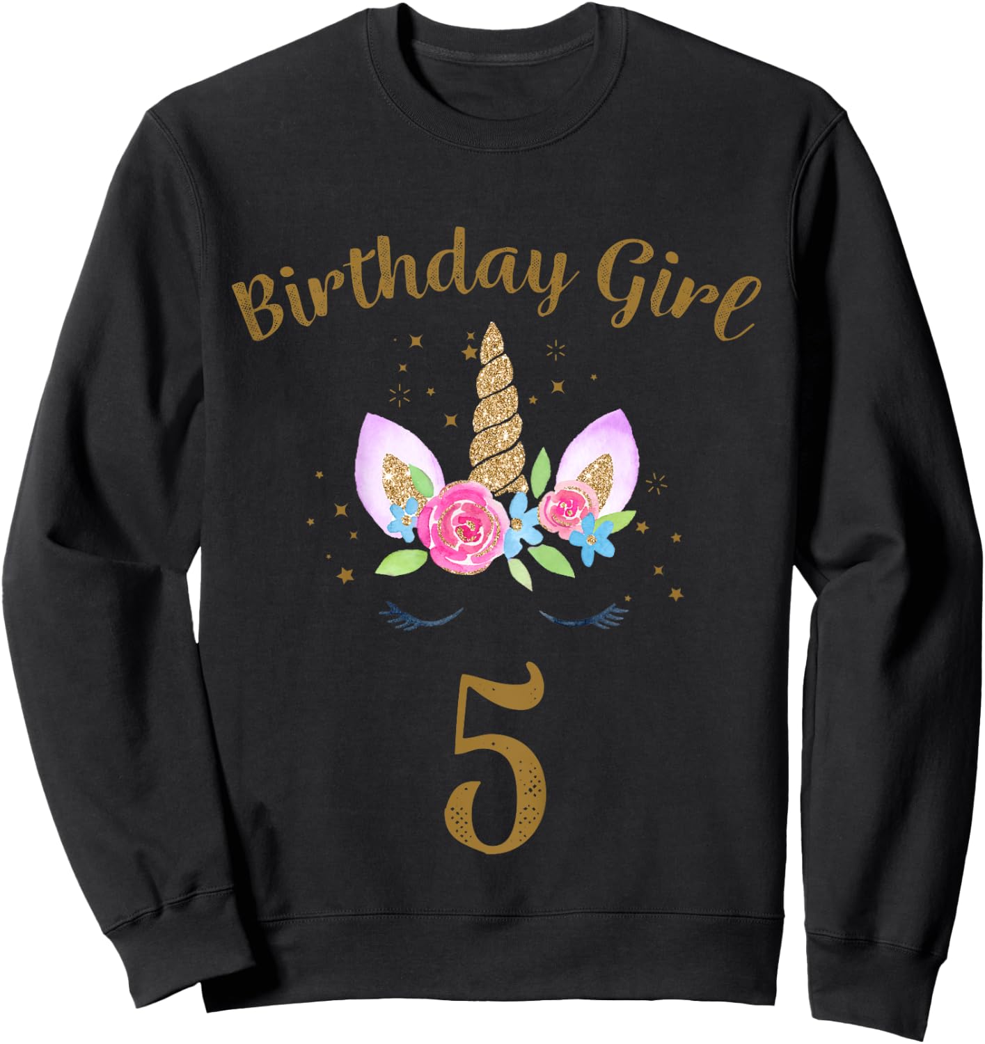 Kids 5th Birthday Girl Unicorn Shirt 5th Birthday Outfit Sweatshirt - Sweatshirt | Black