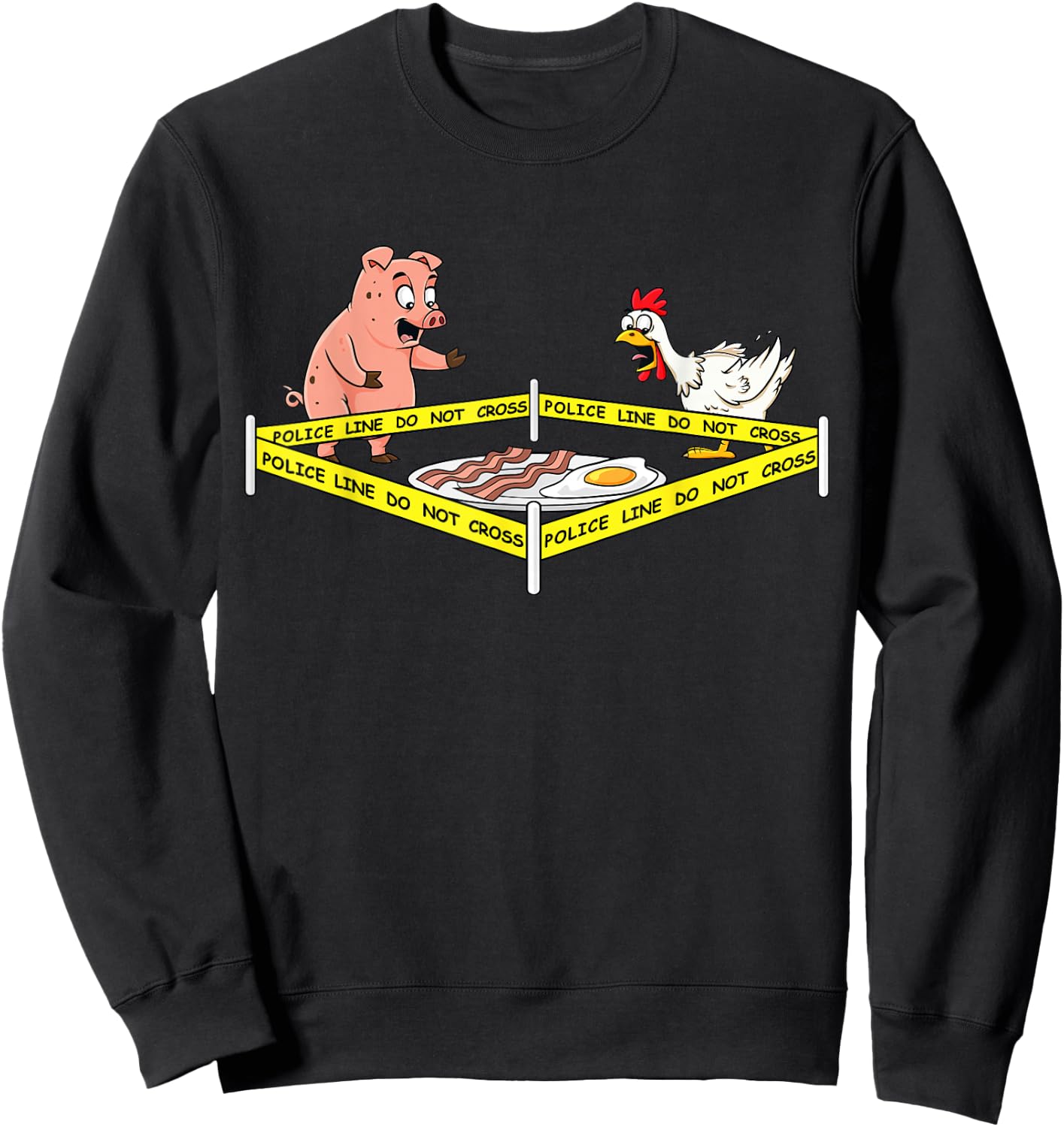 Police Line Do Not Cross Pig and Chicken Funny Food Sweatshirt - Sweatshirt | Black