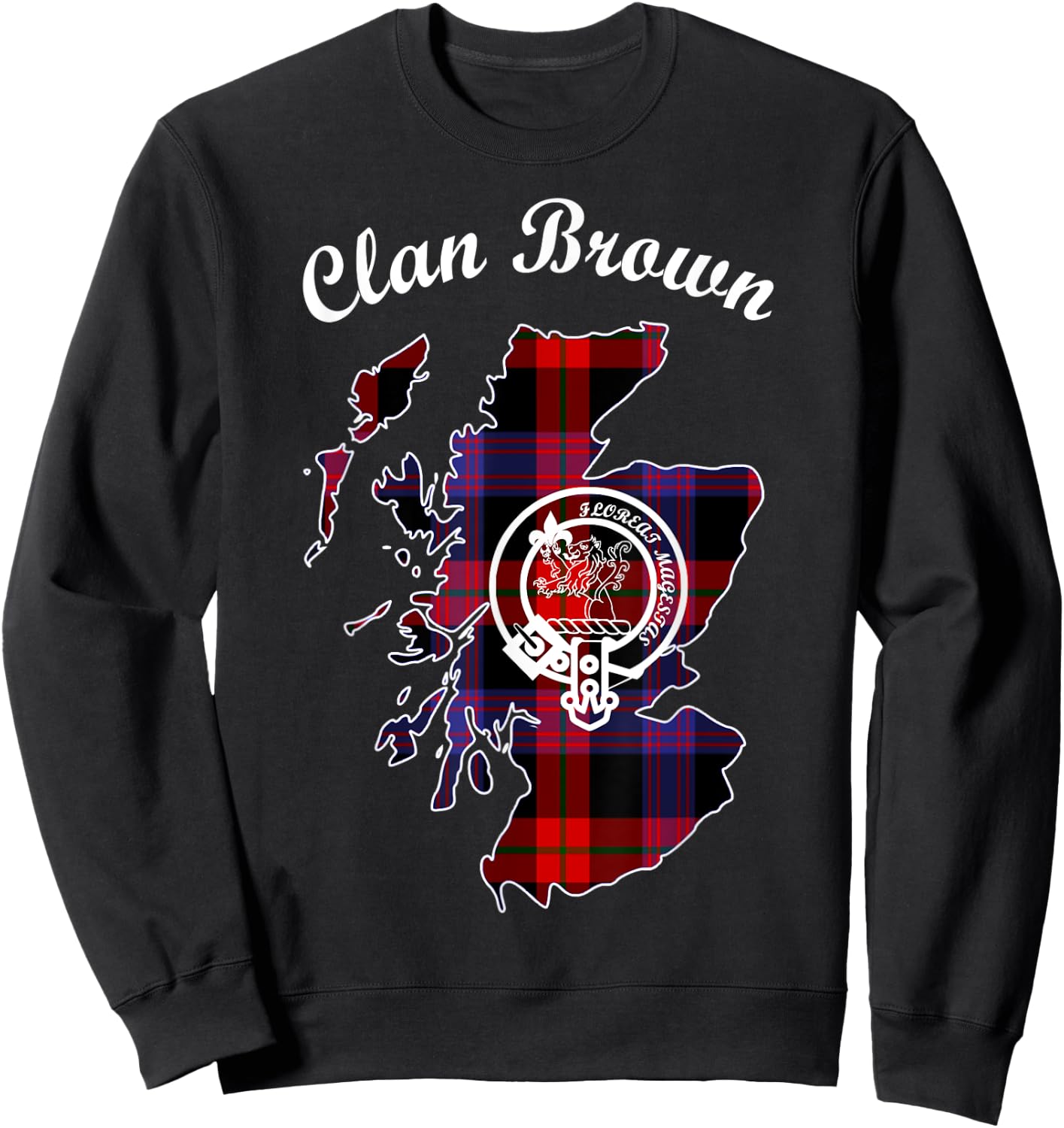Brown map surname last name Scottish Clan tartan crest Sweatshirt - Sweatshirt | Black