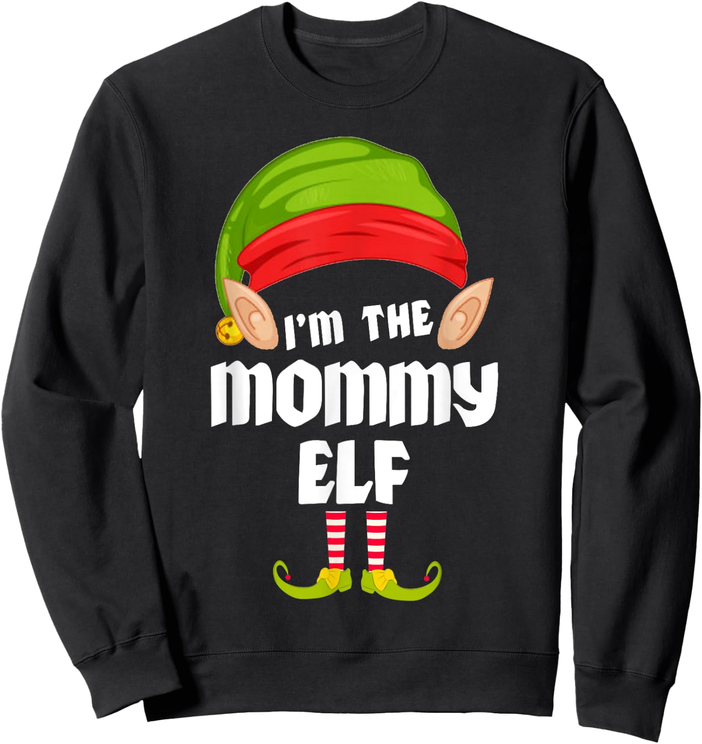 Funny Mommy Elf Matching Family Group PJ Christmas Sweatshirt - Sweatshirt | Black