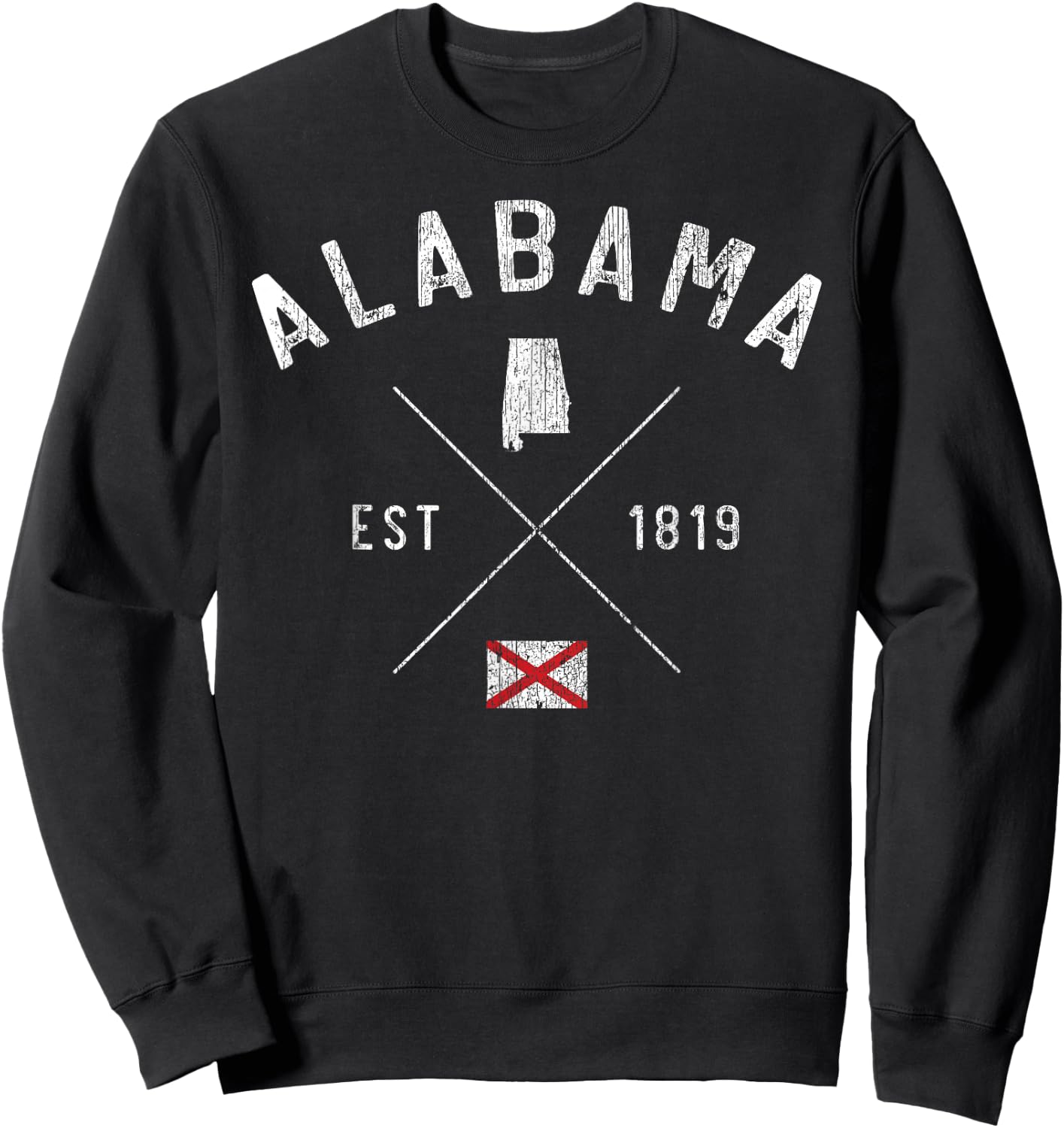 Alabama State Flag and Year Vintage Distressed. Sweatshirt - Sweatshirt | Black