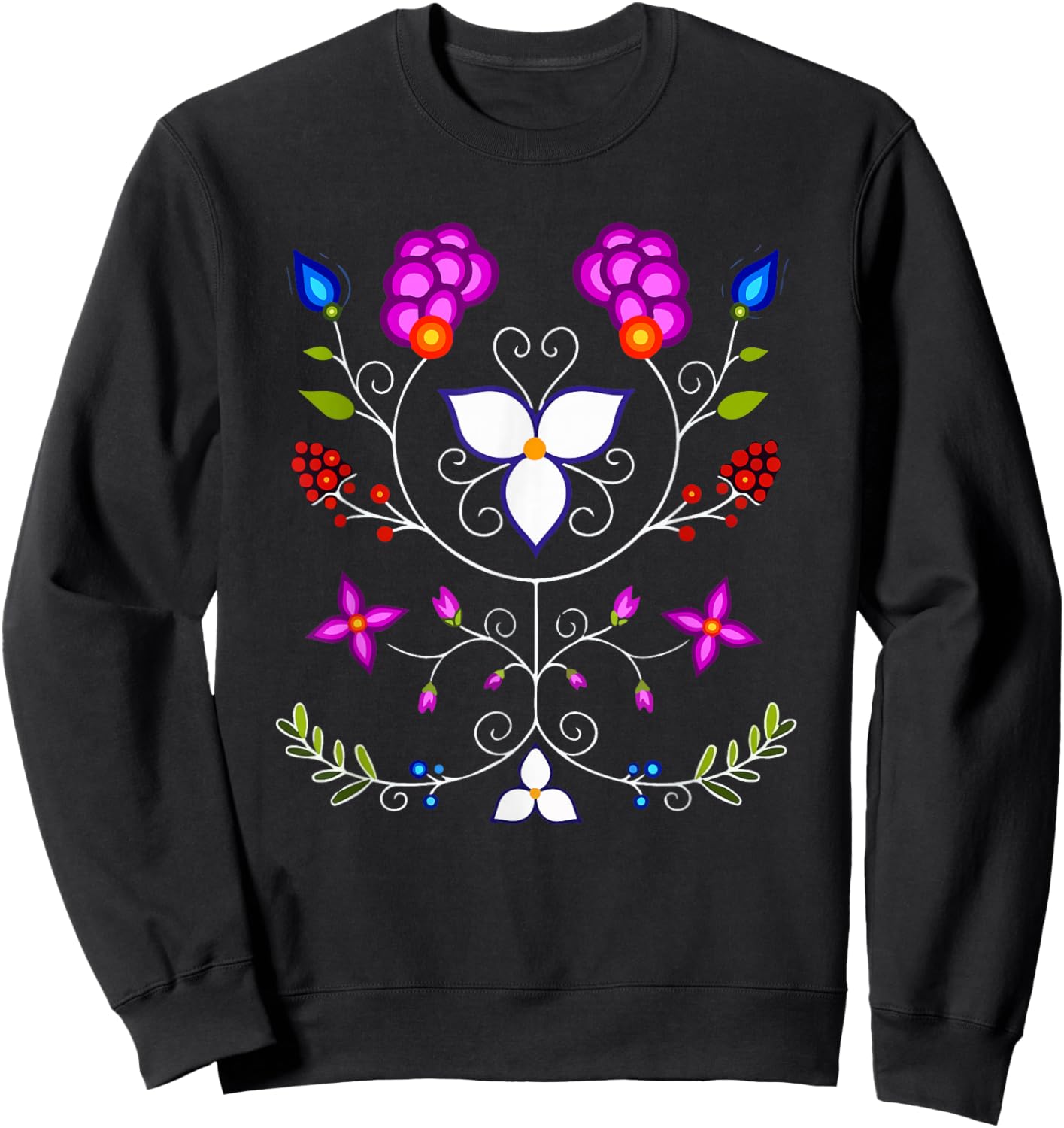Ojibwe Floral Native American Flowers Indigenous Botanical Sweatshirt - Sweatshirt | Black