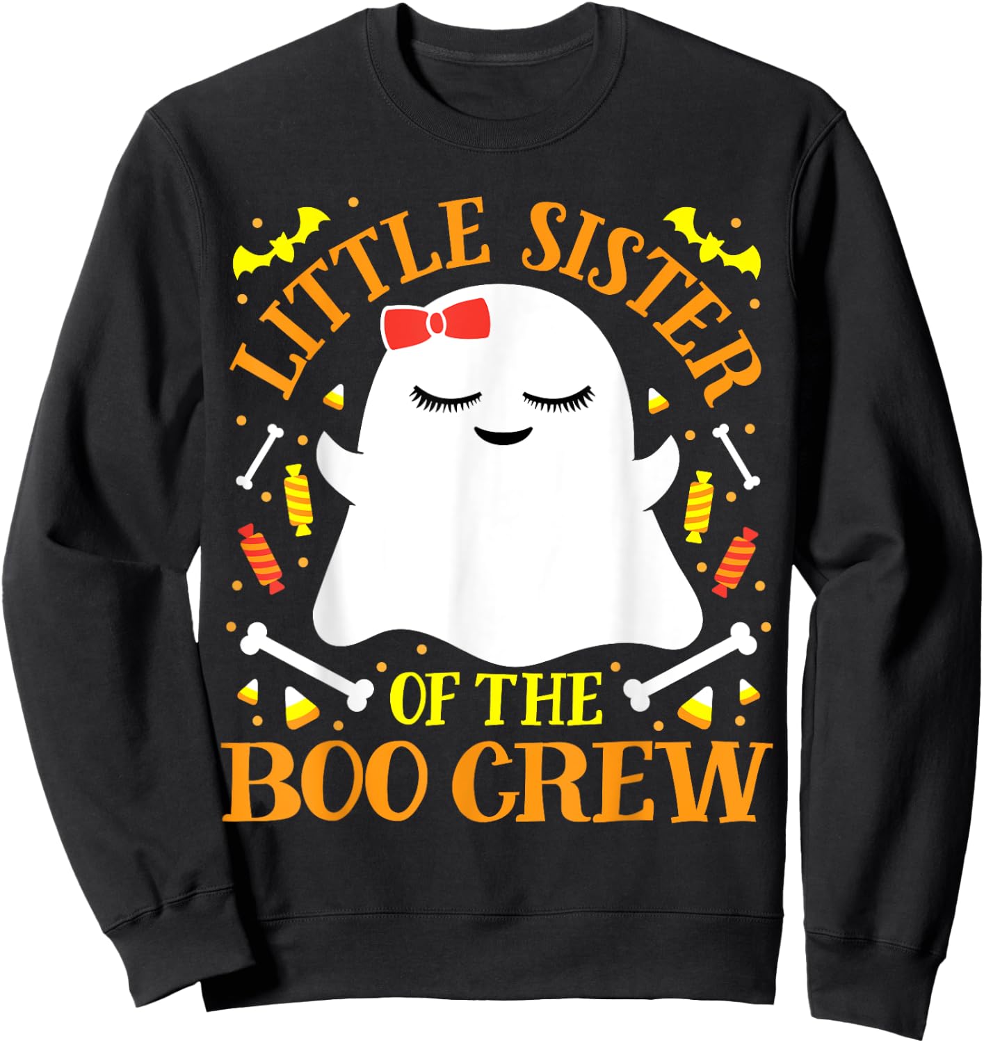 Little Sister Boo Crew Ghost Matching Family Girls Halloween Sweatshirt - Sweatshirt | Black