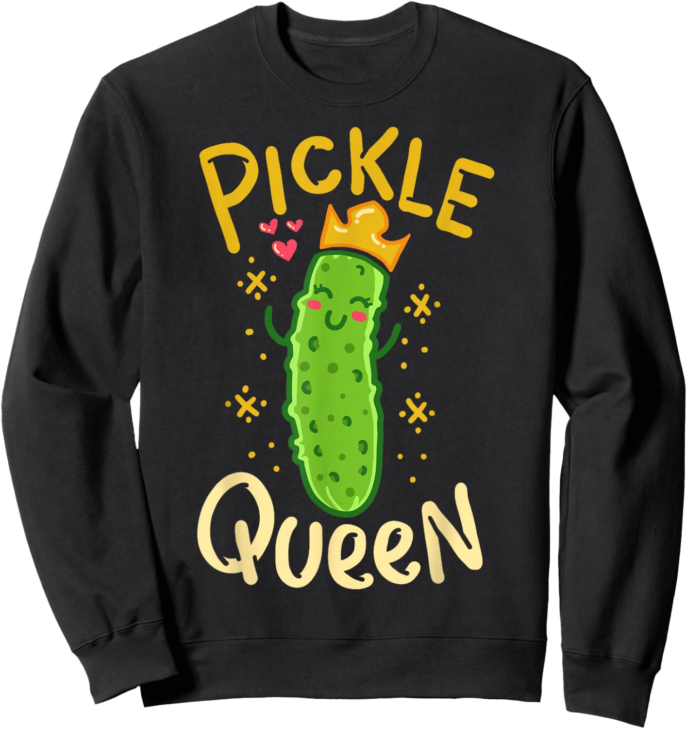 Pickle Queen Vegan Funny Cucumber Vegetable Small Sweatshirt - Sweatshirt | Black