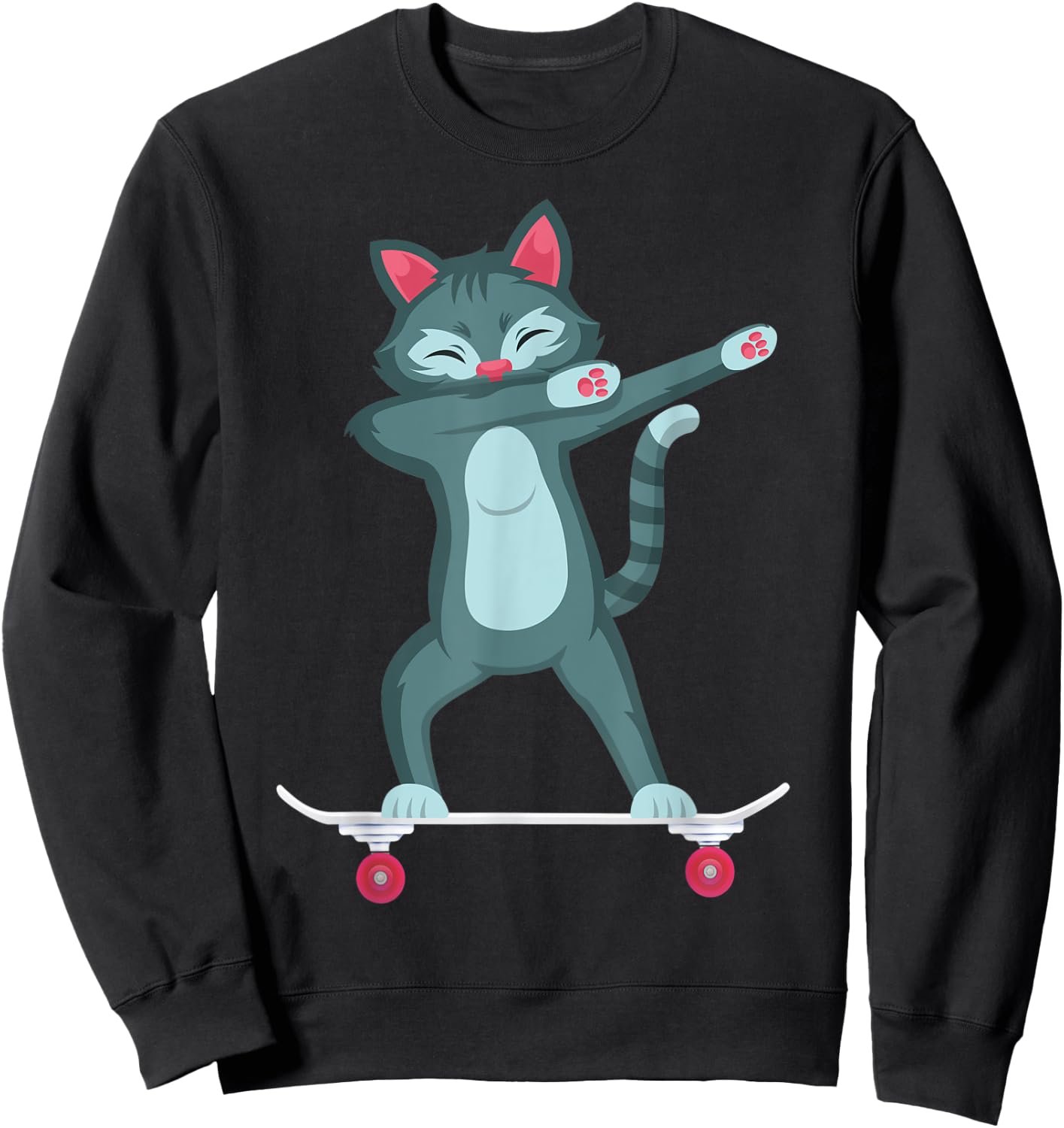 Skateboarding Kitty Cat on Skateboard Gift Skater Sweatshirt - Sweatshirt | Black