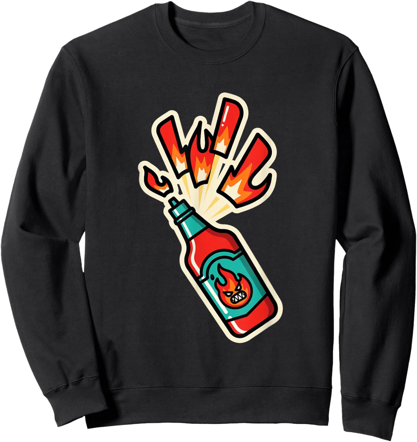Hot Sauce Lover Spicy Food Fire Flames Chili Angry Retro Sweatshirt - Sweatshirt | Black
