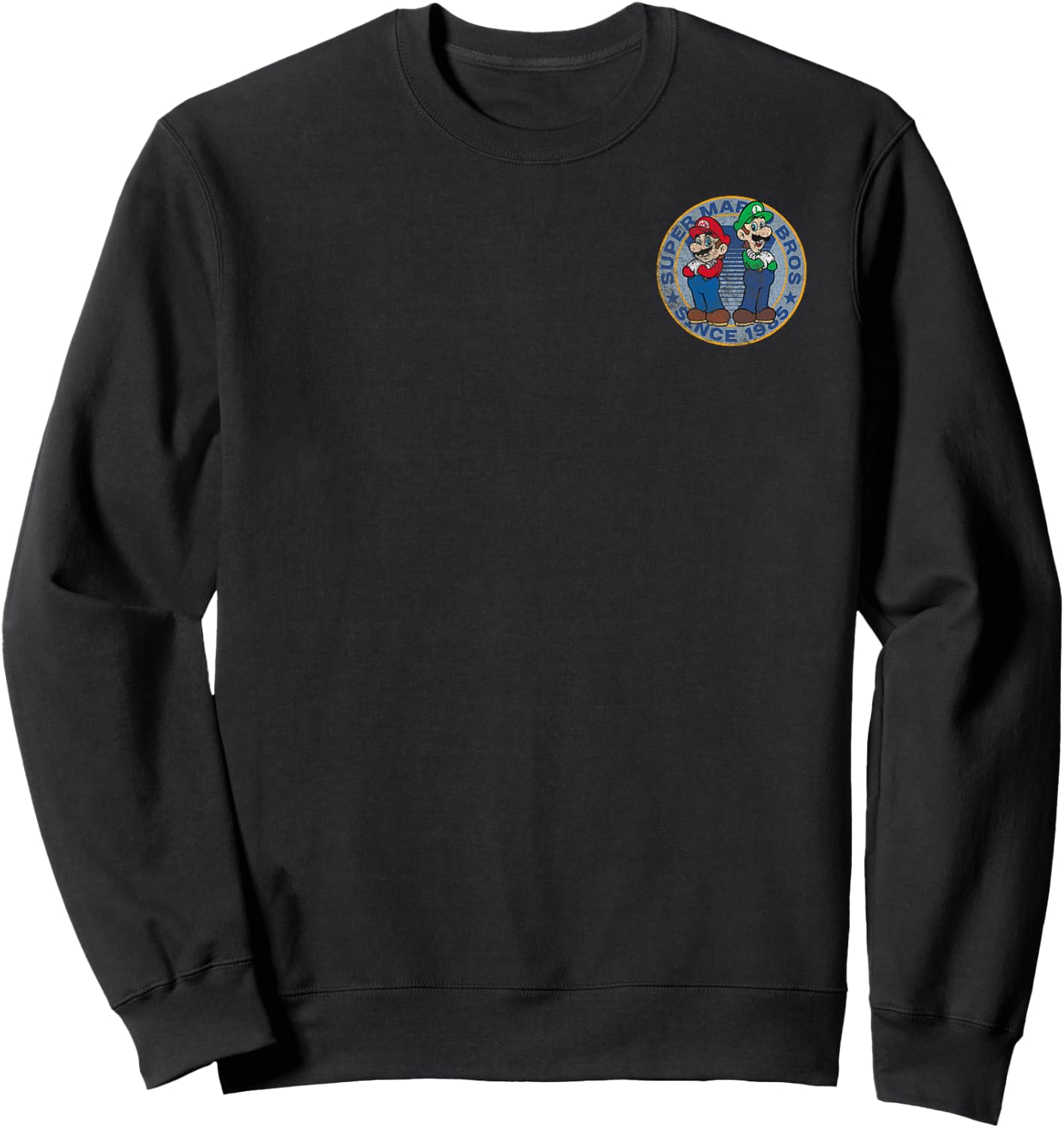 Super Mario Bros Luigi Left Chest Since 1985 Graphic Sweatshirt - Sweatshirt | Black