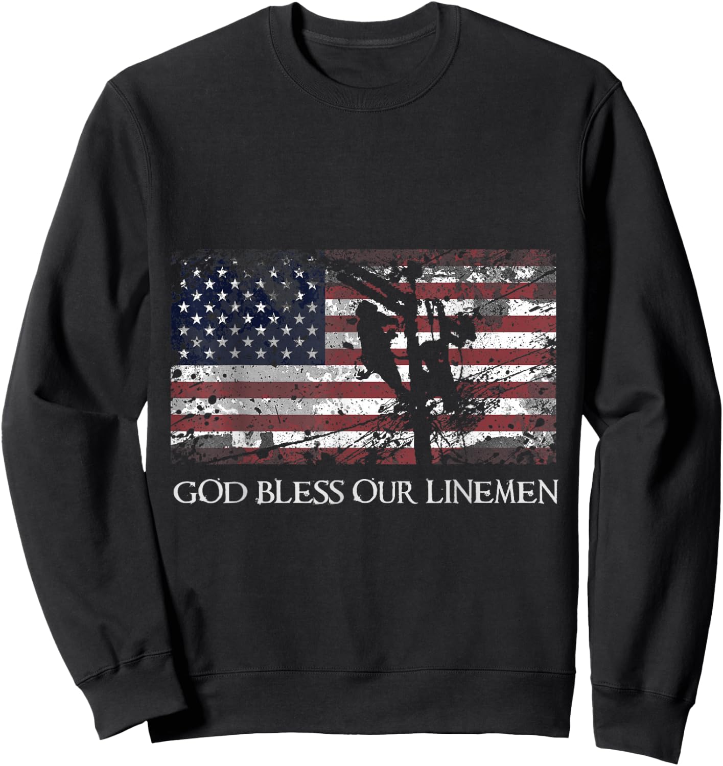 God Bless Our Linemen Cool American Lineman Flag Sweatshirt - Sweatshirt | Black