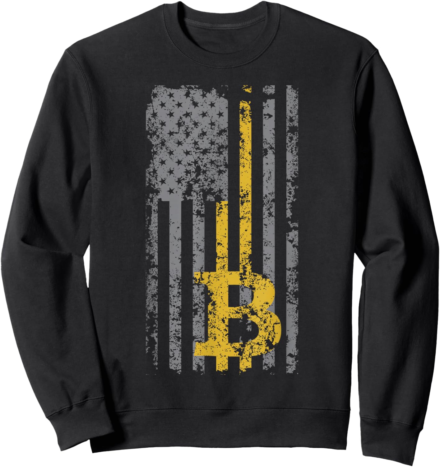 Bitcoin USA Flag Distressed Digital Currency Lover Sweatshirt - Sweatshirt | Black