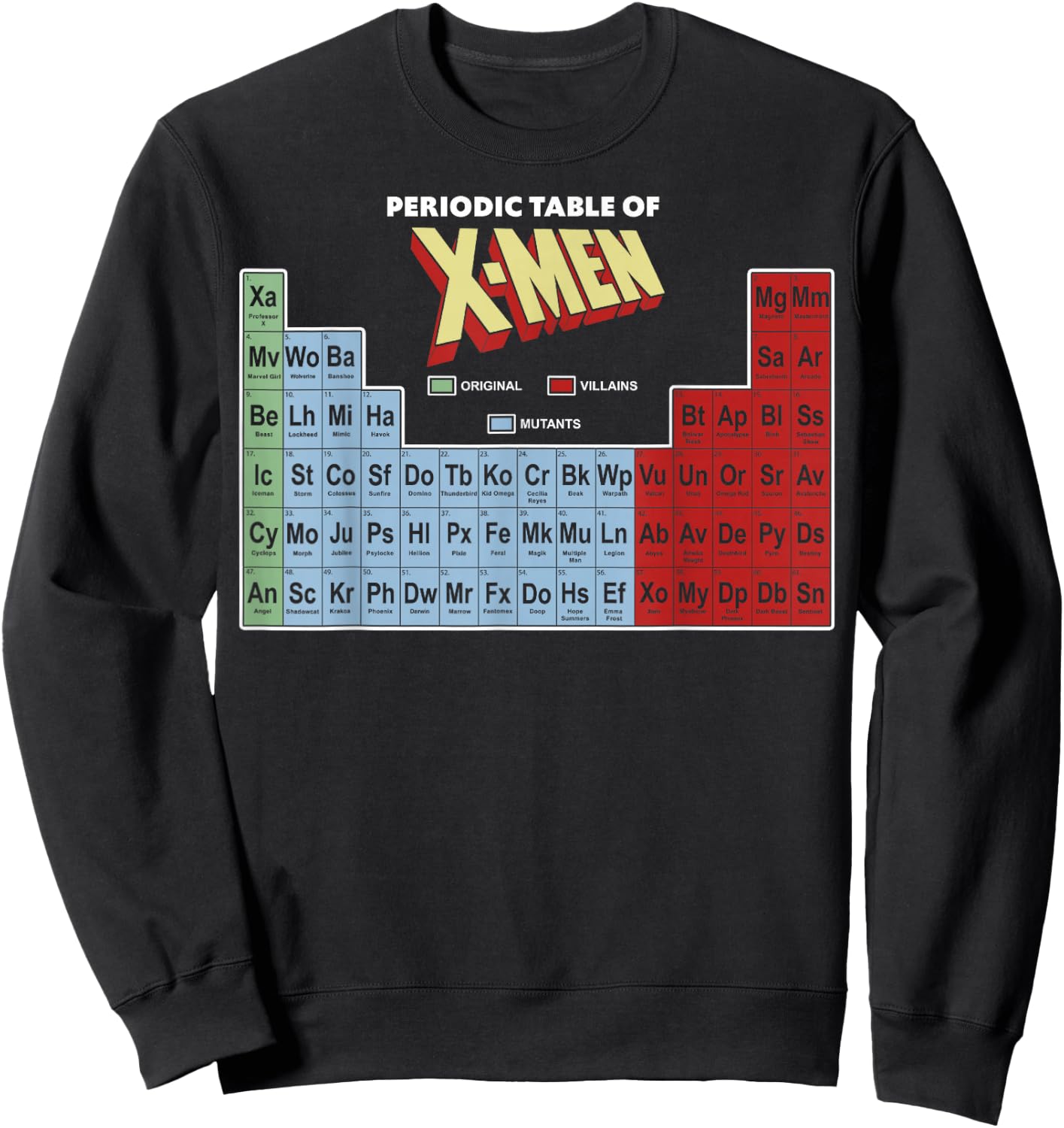 Marvel Periodic Table of X-Men Elements Colorful Sweatshirt - Sweatshirt | Black