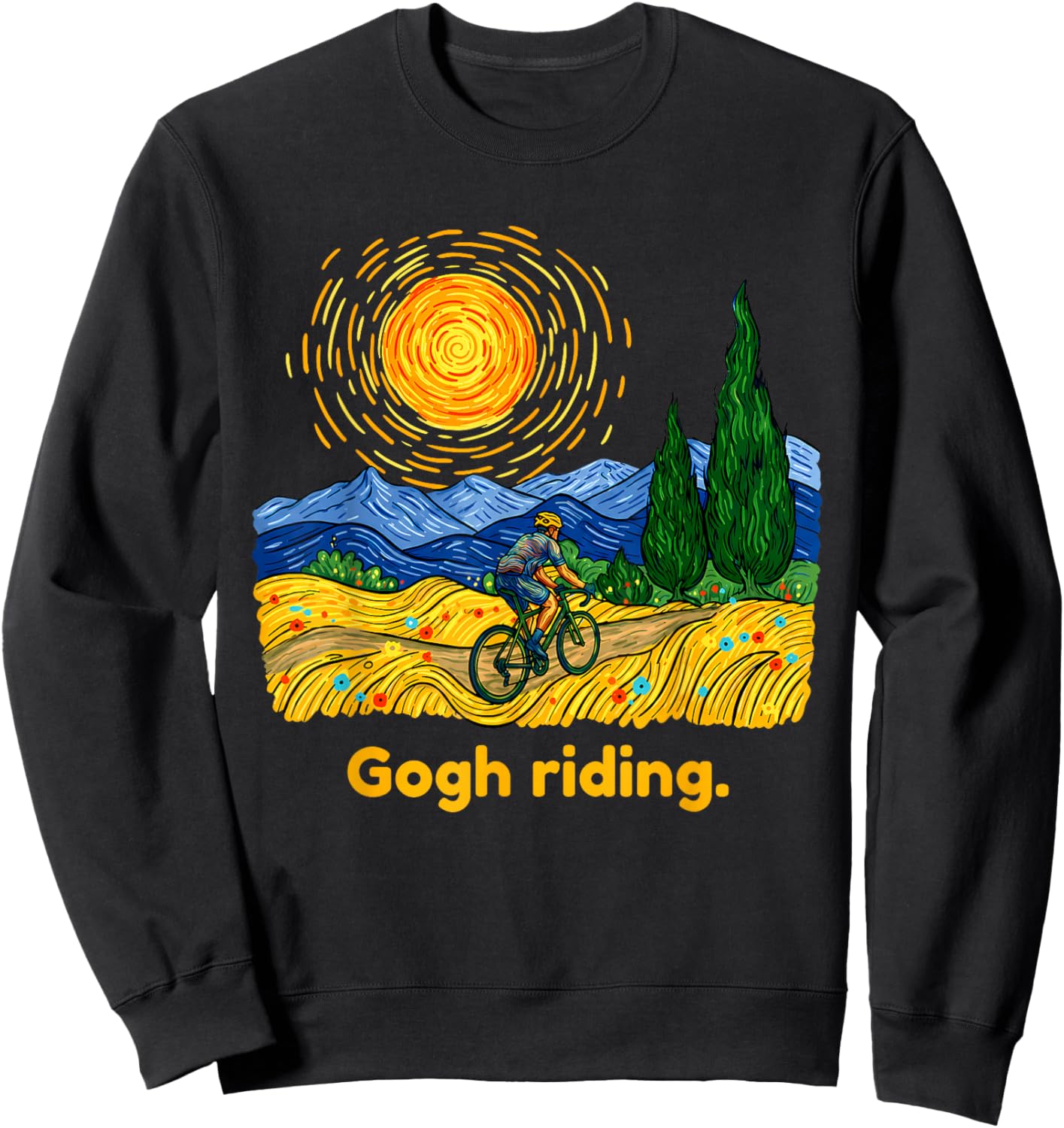Gogh Riding Funny Cycling Van Gogh Art Bike Sweatshirt - Sweatshirt | Black