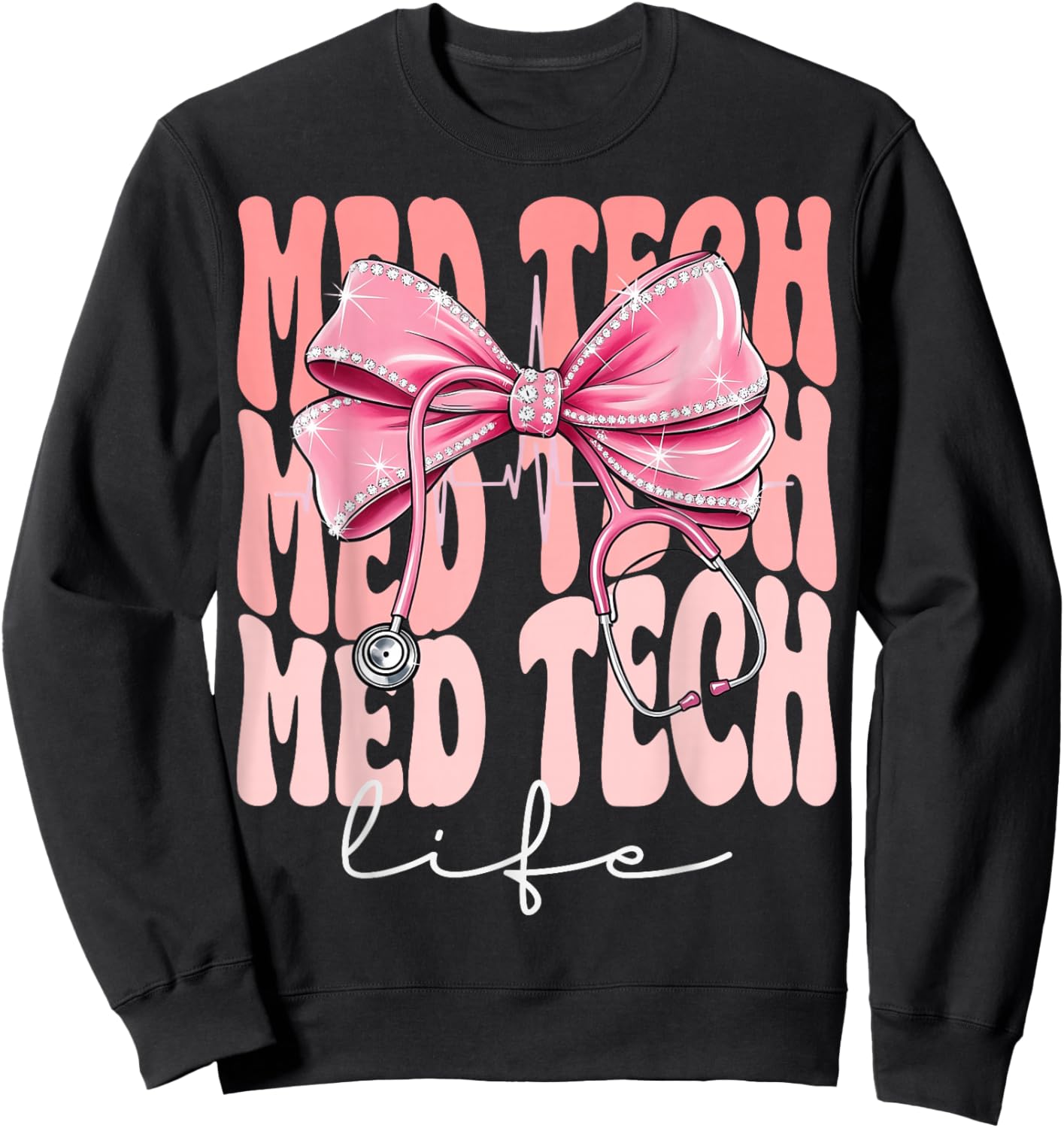 Med Tech Life Week Day Coquette Bow Stethoscope Sweatshirt - Sweatshirt | Black