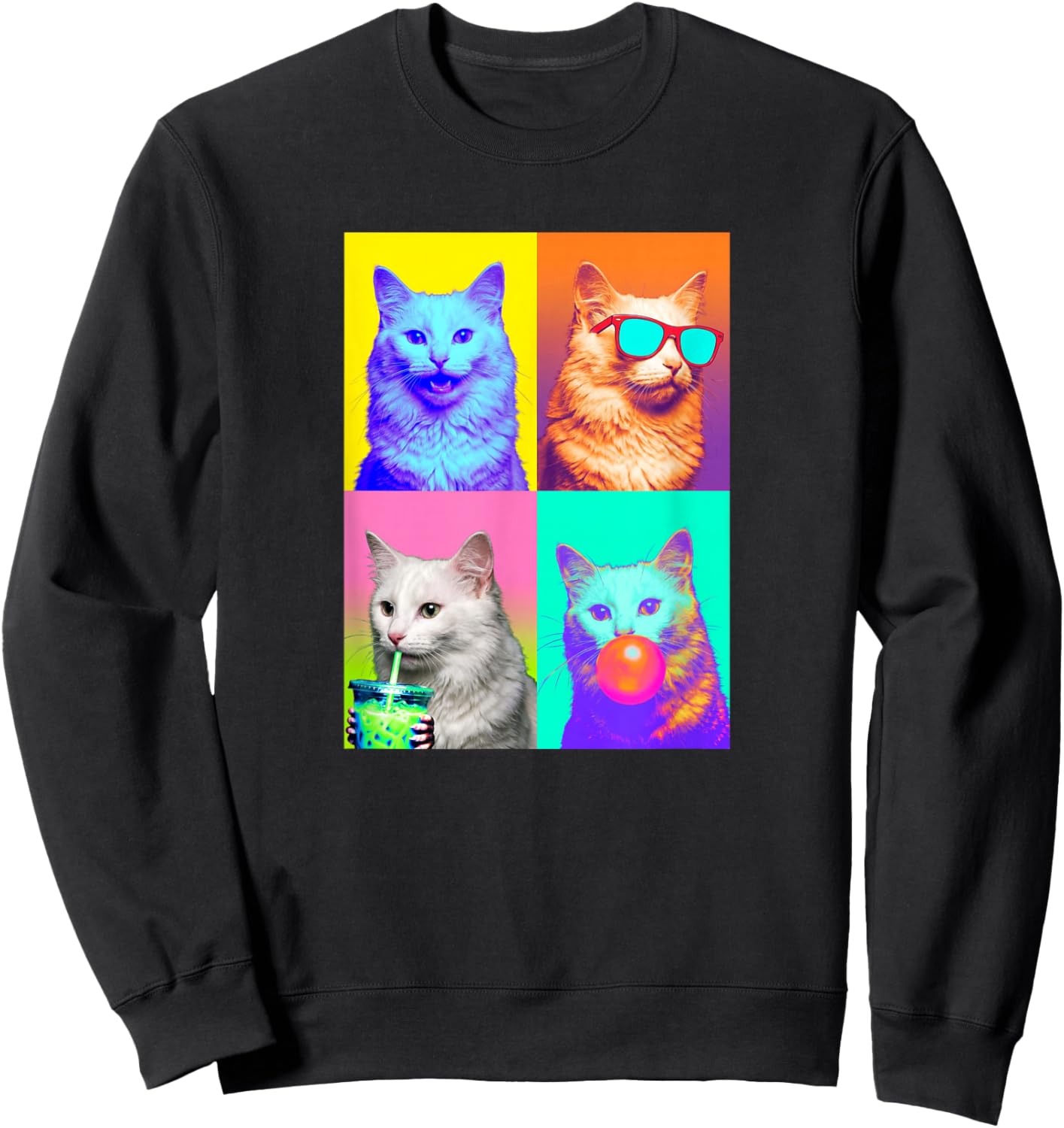 Funny Photo Booth Meme Turkish Angora cat Sweatshirt - Sweatshirt | Black