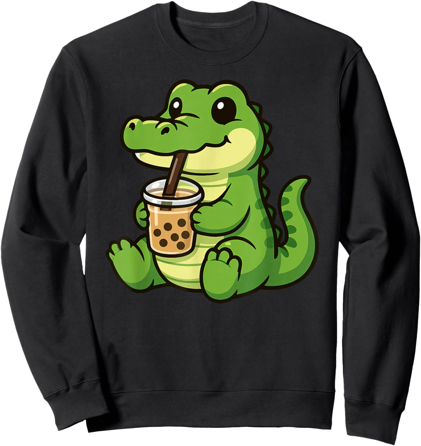Funny Crocodile Boba Tea Animal Lover Boys Girls Kids Sweatshirt - Sweatshirt | Black