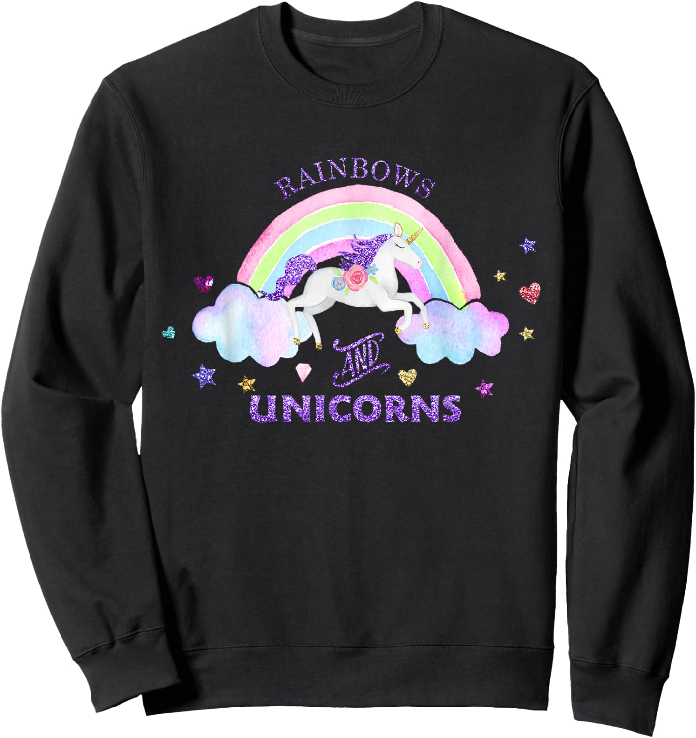 Rainbows and Unicorns - Magical Cute Glitter Gift Sweatshirt - Sweatshirt | Black