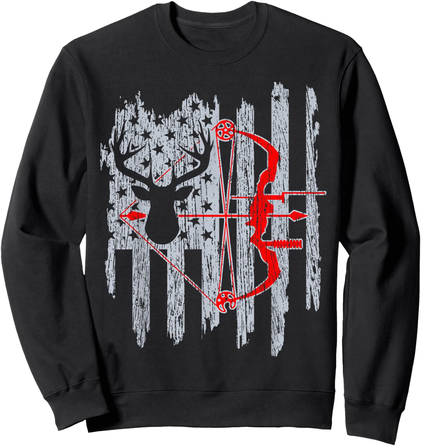 Bow Hunting American Flag Patriotic Deer Hunter Sweatshirt - Sweatshirt | Black