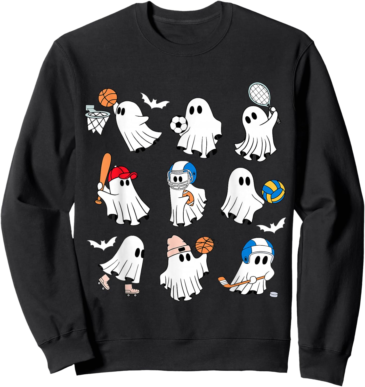 Halloween PE Teacher Ghost Playing Soccer Football Baseball Sweatshirt - Sweatshirt | Black