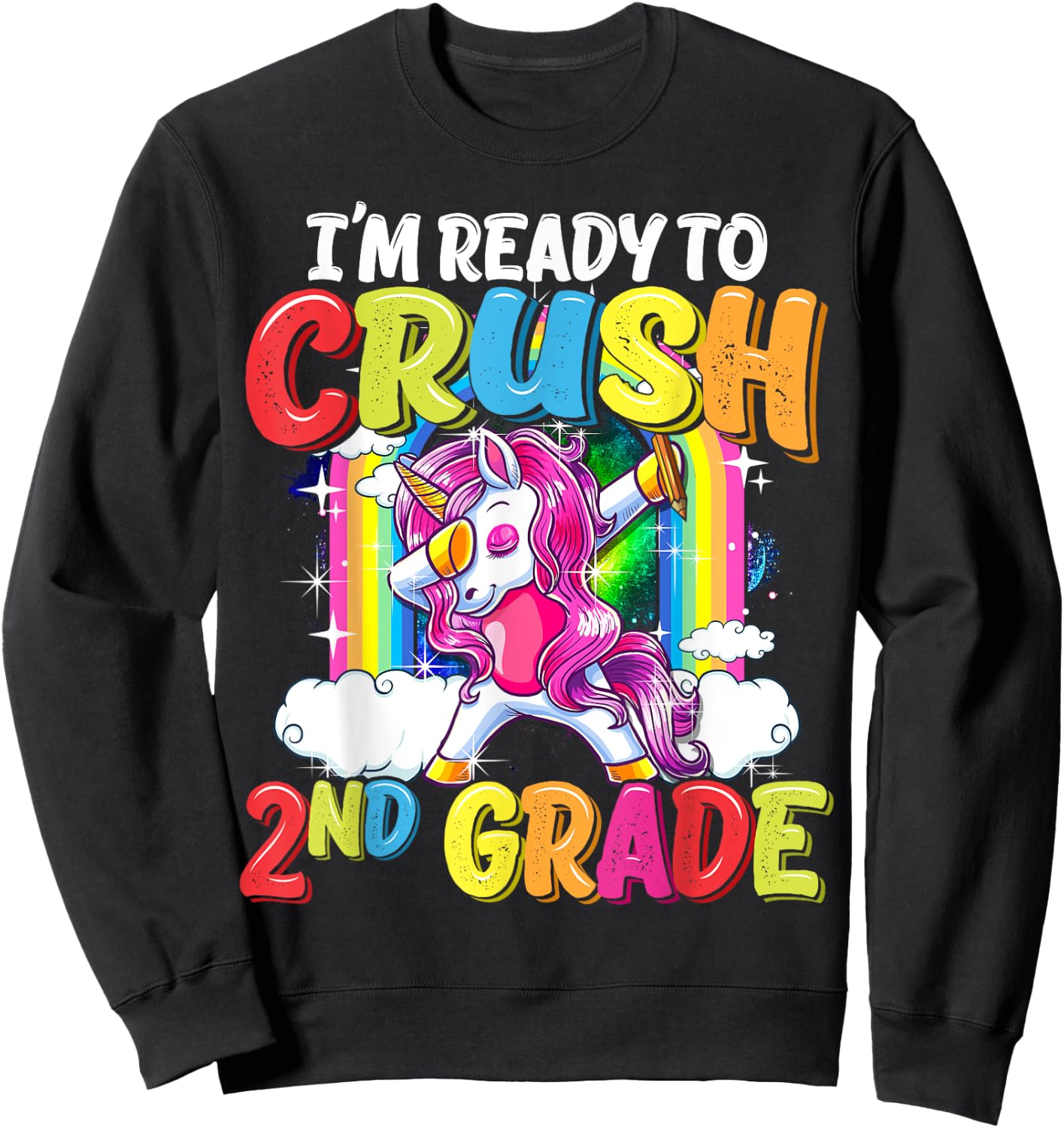 2nd Grade Dabbing Unicorn Back To School Girls Sweatshirt - Sweatshirt | Black