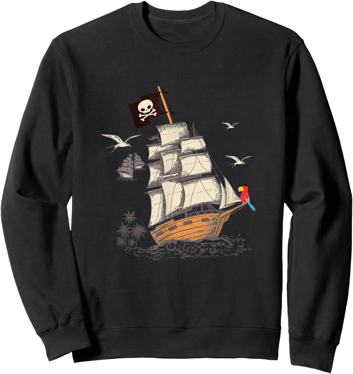 Pirate Ship Nautical Boat Pirate Flag Funny Gift Sweatshirt - Sweatshirt | Black